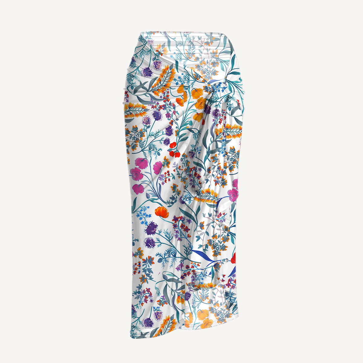 Fiery Meadow One Shoulder One Piece Swimsuit and Matching Sarong Set for Women