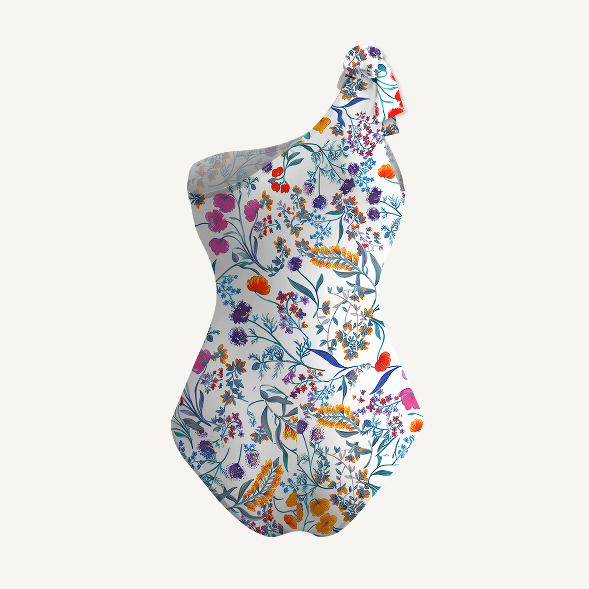 Fiery Meadow One Shoulder One Piece Swimsuit and Matching Sarong Set for Women