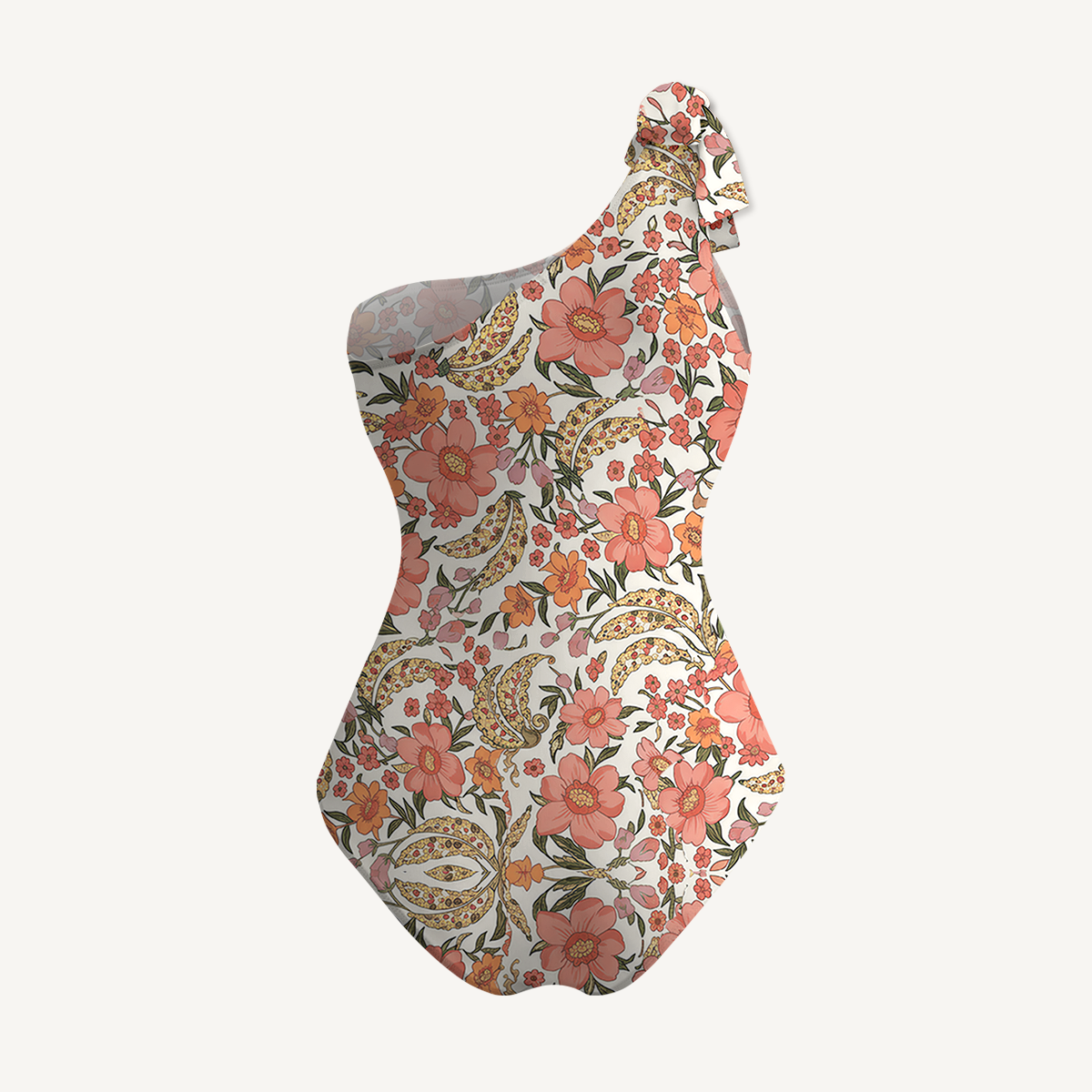 Amber Bloom One Shoulder One Piece Swimsuit and Matching Sarong Set for Women