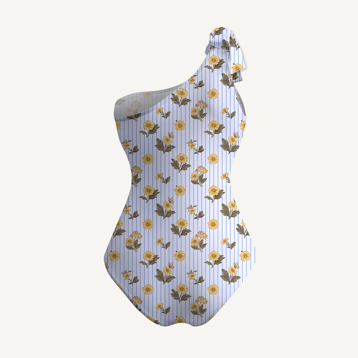 Blue Marigold One Shoulder One Piece Swimsuit and Matching Sarong Set for Women