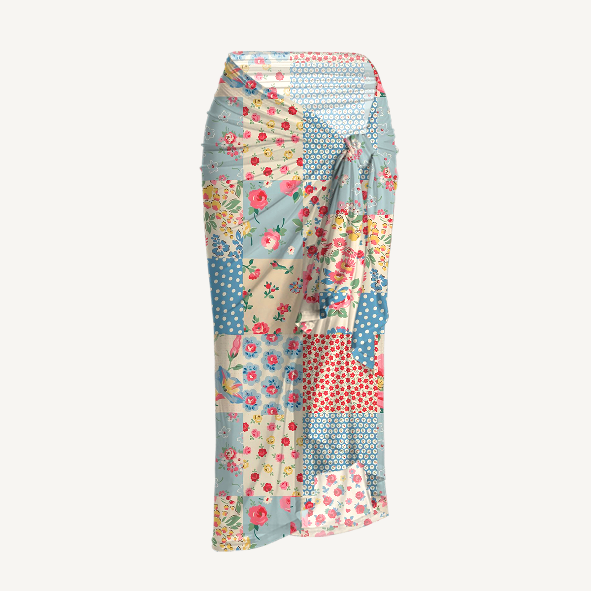 Pastel Patc One Shoulder One Piece Swimsuit and Matching Sarong Set for Women