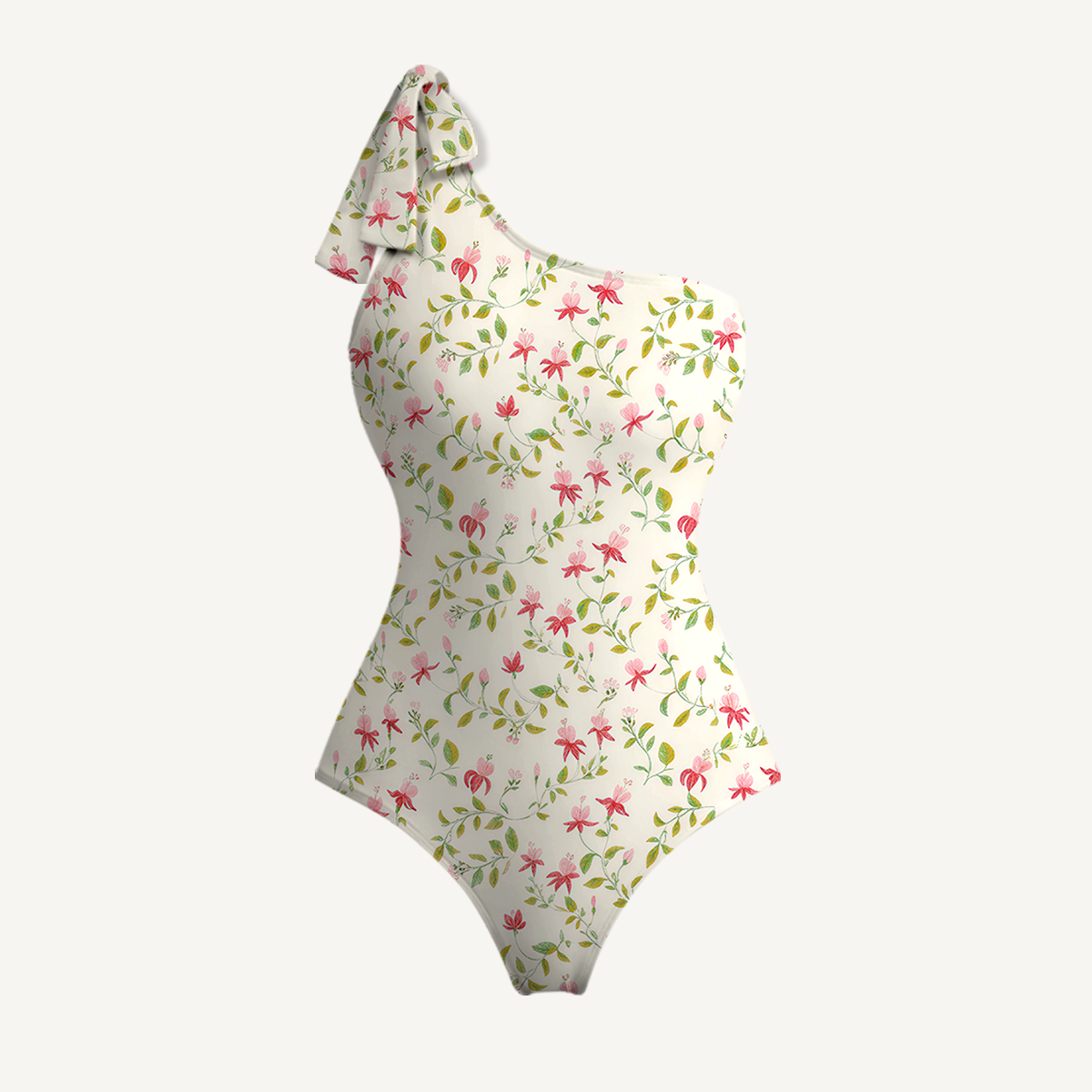 Ruby Vine One Shoulder One Piece Swimsuit and Matching Sarong Set for Women