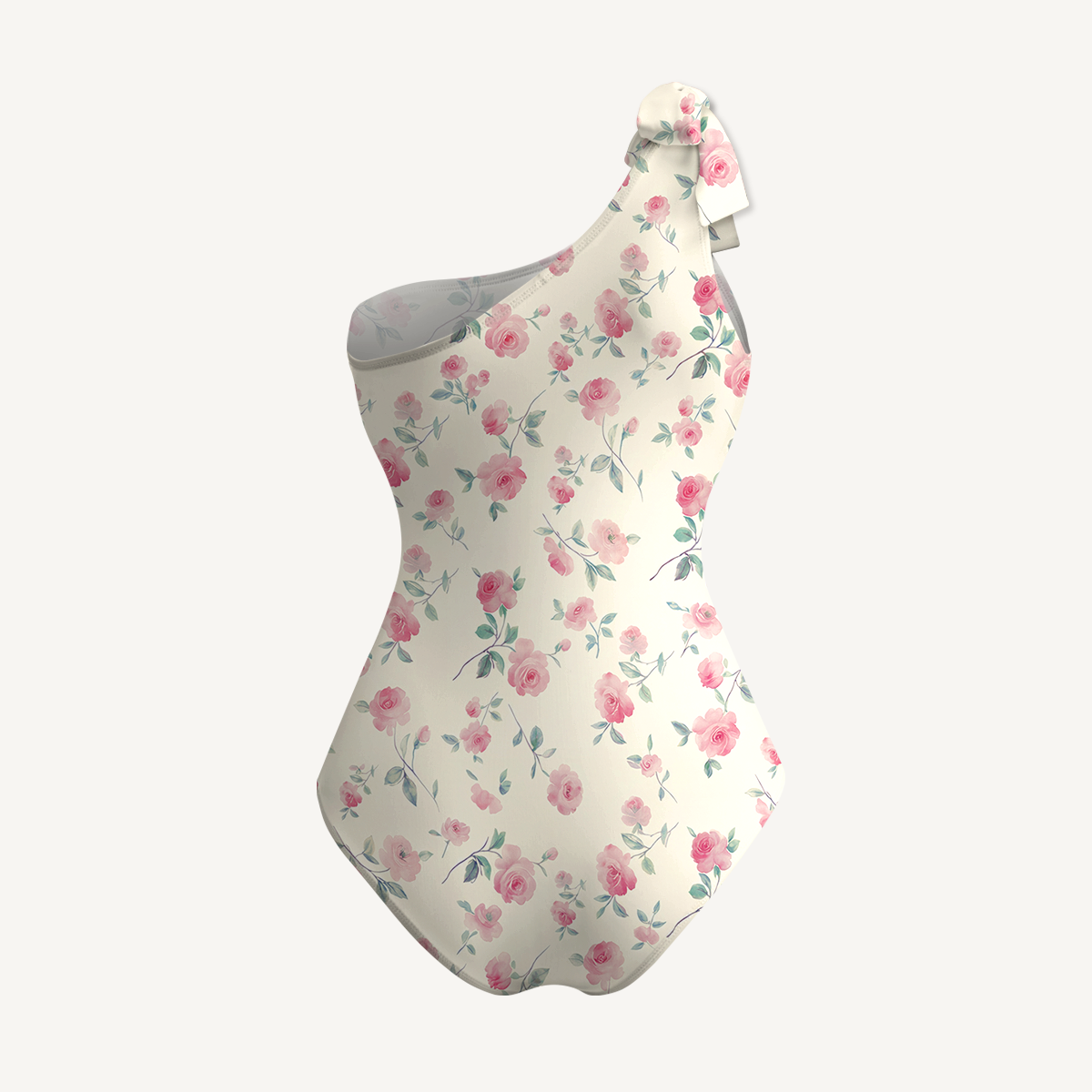 Blush Rose One Shoulder One Piece Swimsuit and Matching Sarong Set for Women