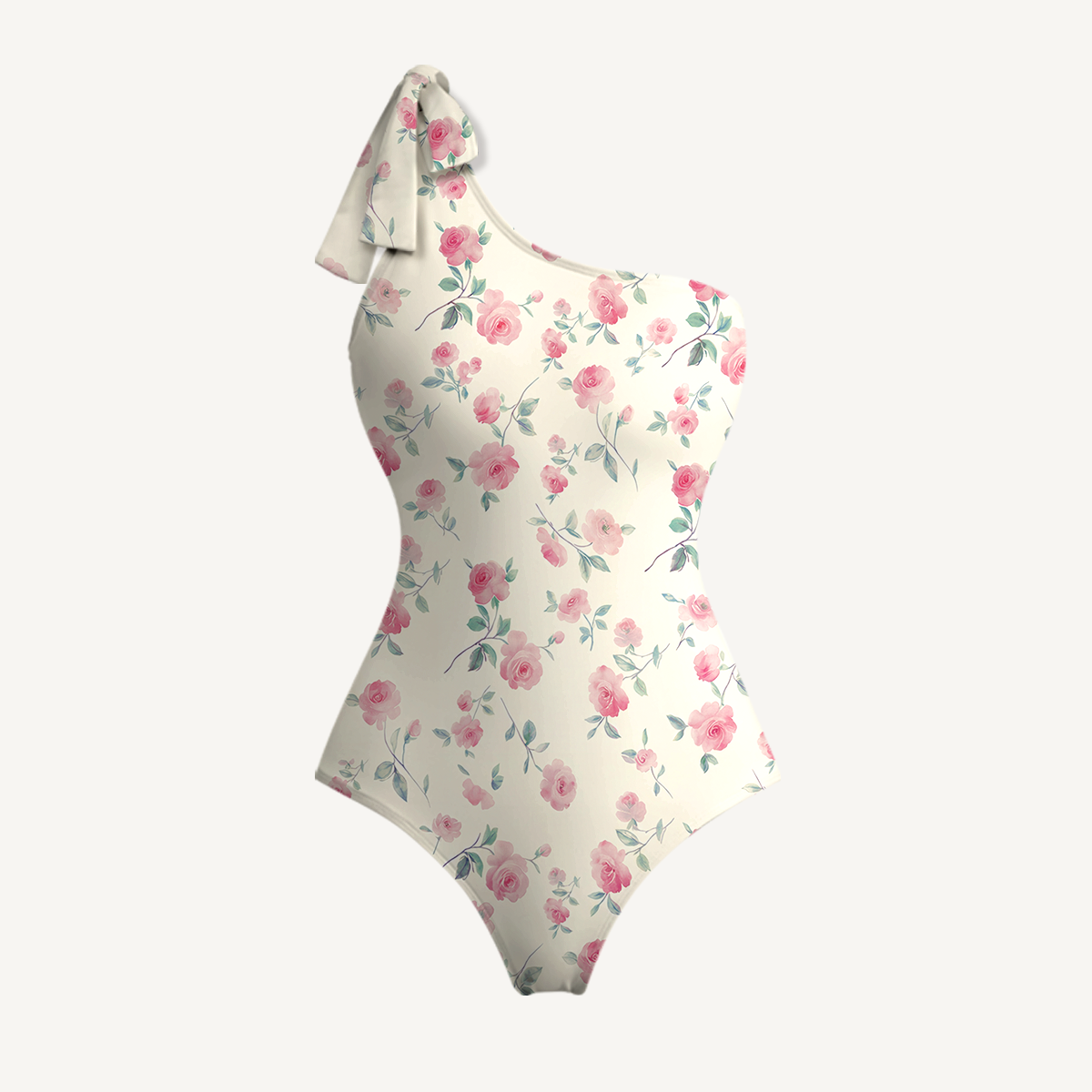 Blush Rose One Shoulder One Piece Swimsuit and Matching Sarong Set for Women