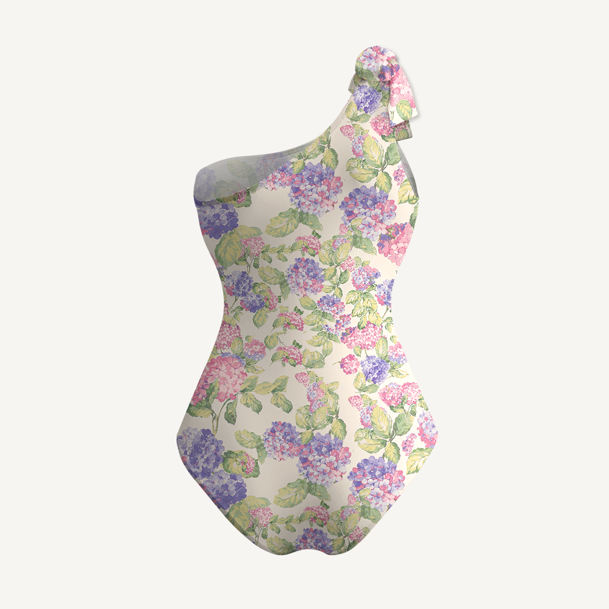 Lilac Hydrangea One Shoulder One Piece Swimsuit and Matching Sarong Set for Women