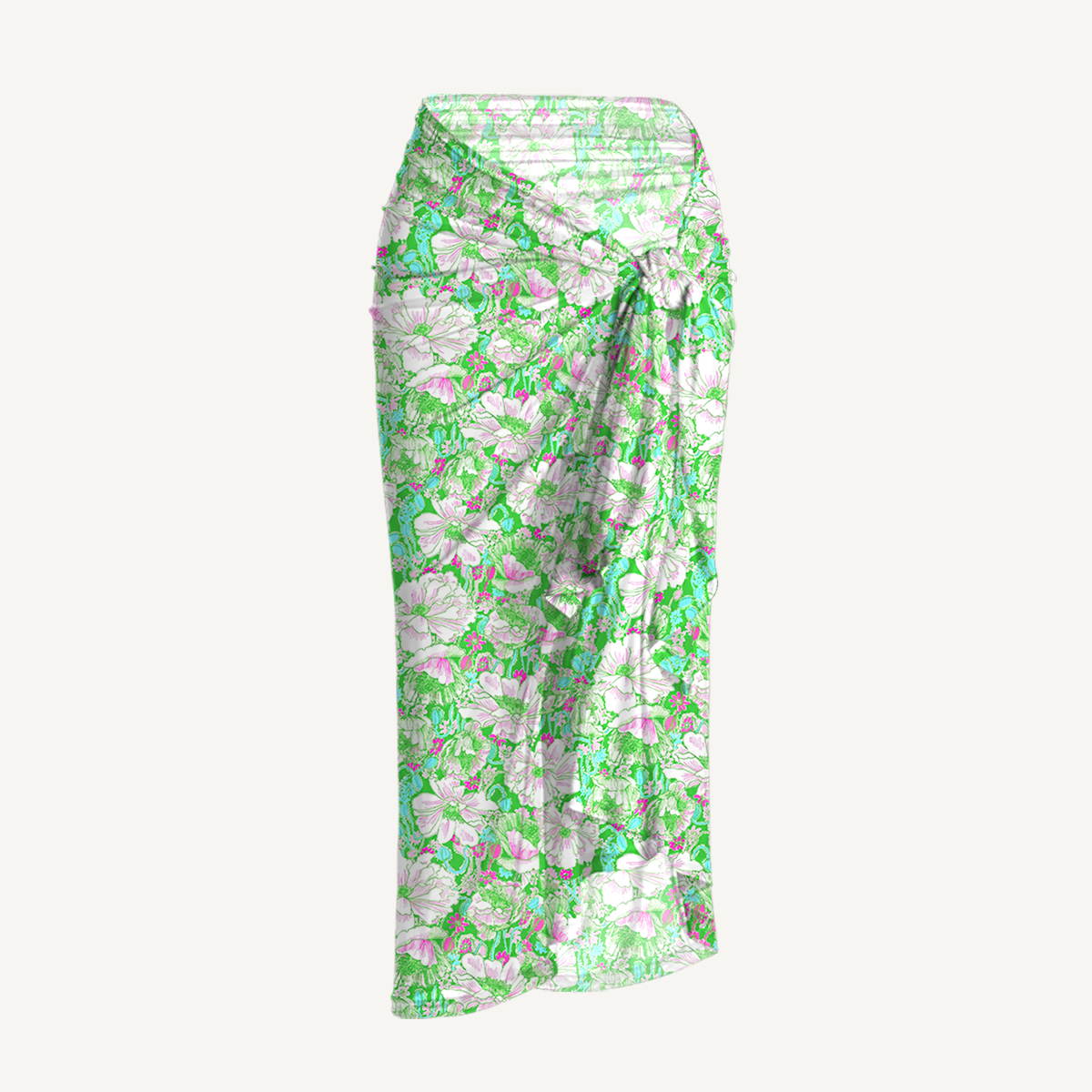 Mint Garden One Shoulder One Piece Swimsuit and Matching Sarong Set for Women