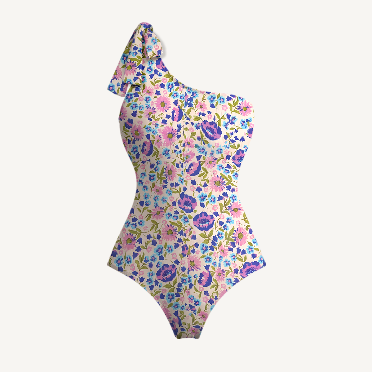 Lavender Bloom One Shoulder One Piece Swimsuit and Matching Sarong Set for Women