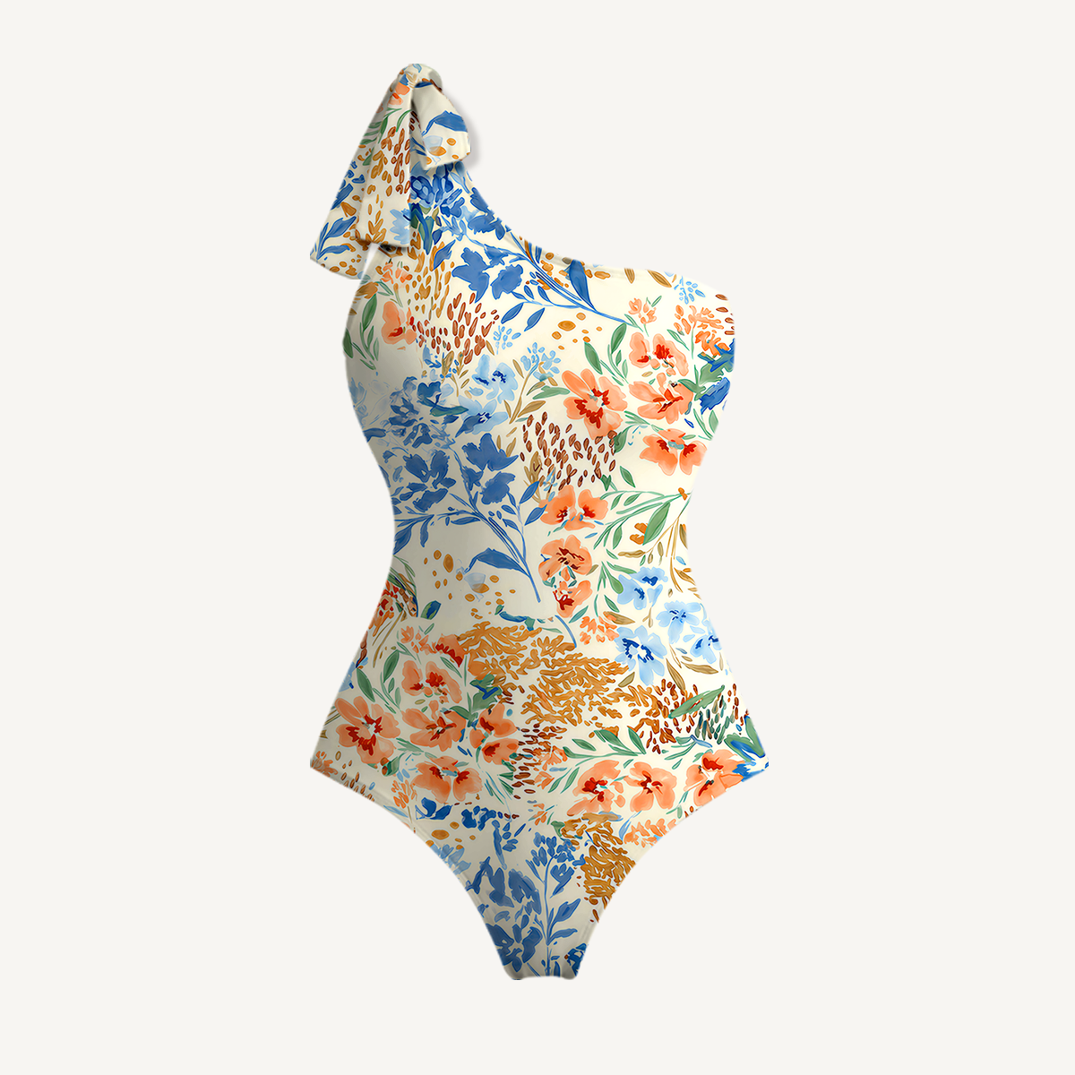 Breeze Meadow One Shoulder One Piece Swimsuit and Matching Sarong Set for Women