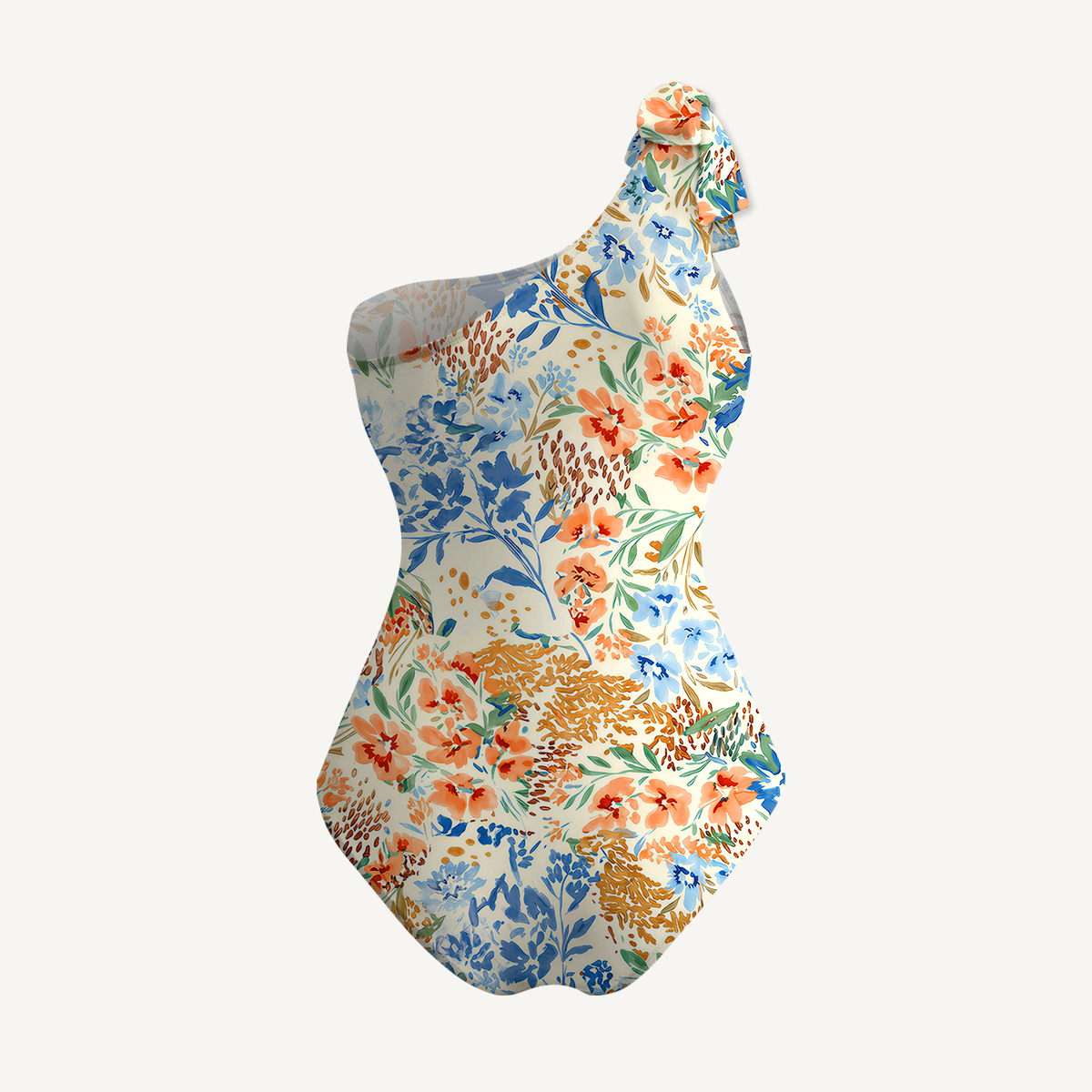 Breeze Meadow One Shoulder One Piece Swimsuit and Matching Sarong Set for Women