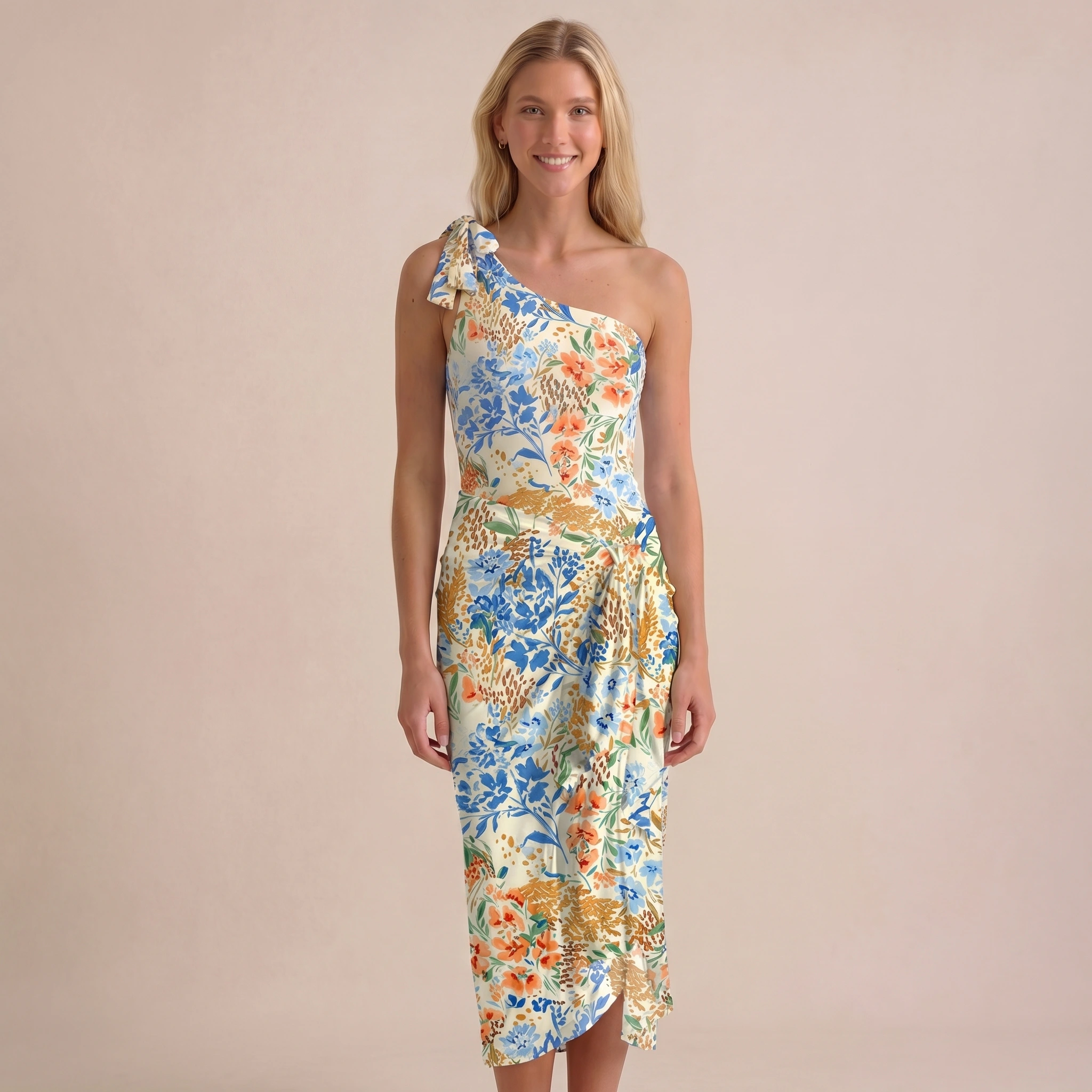 Breeze Meadow One Shoulder One Piece Swimsuit and Matching Sarong Set for Women