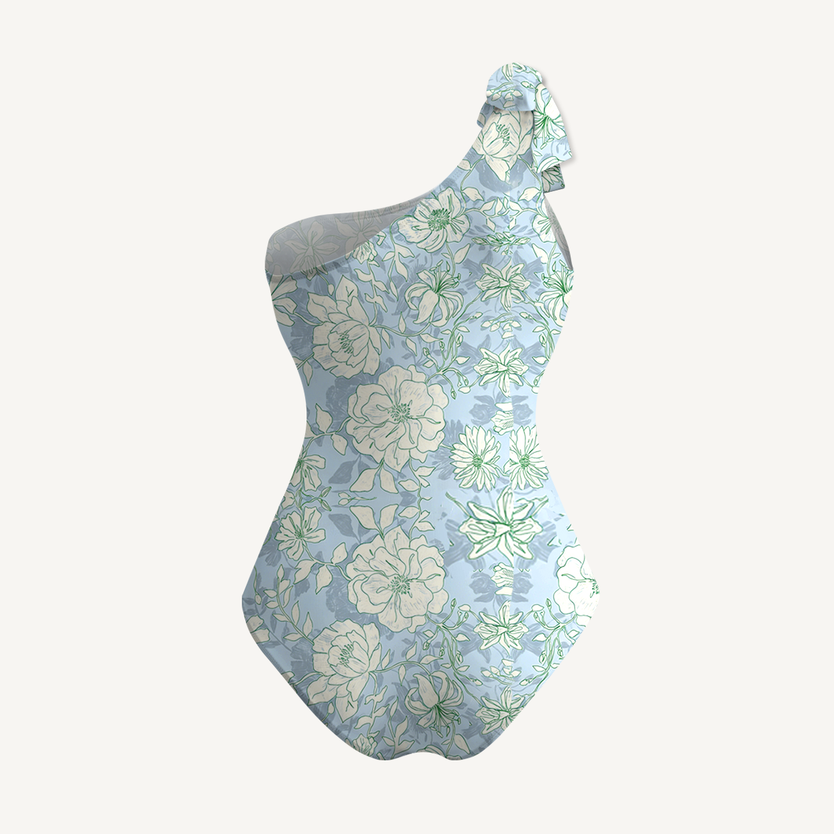 Mist Floral One Shoulder One Piece Swimsuit and Matching Sarong Set for Women