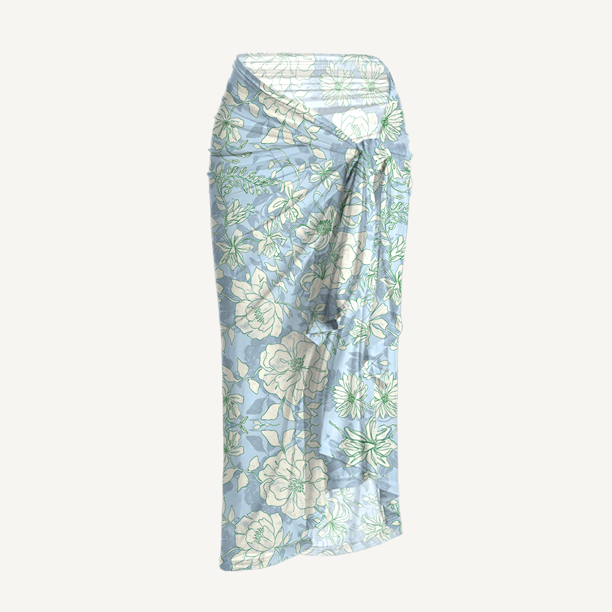 Mist Floral One Shoulder One Piece Swimsuit and Matching Sarong Set for Women