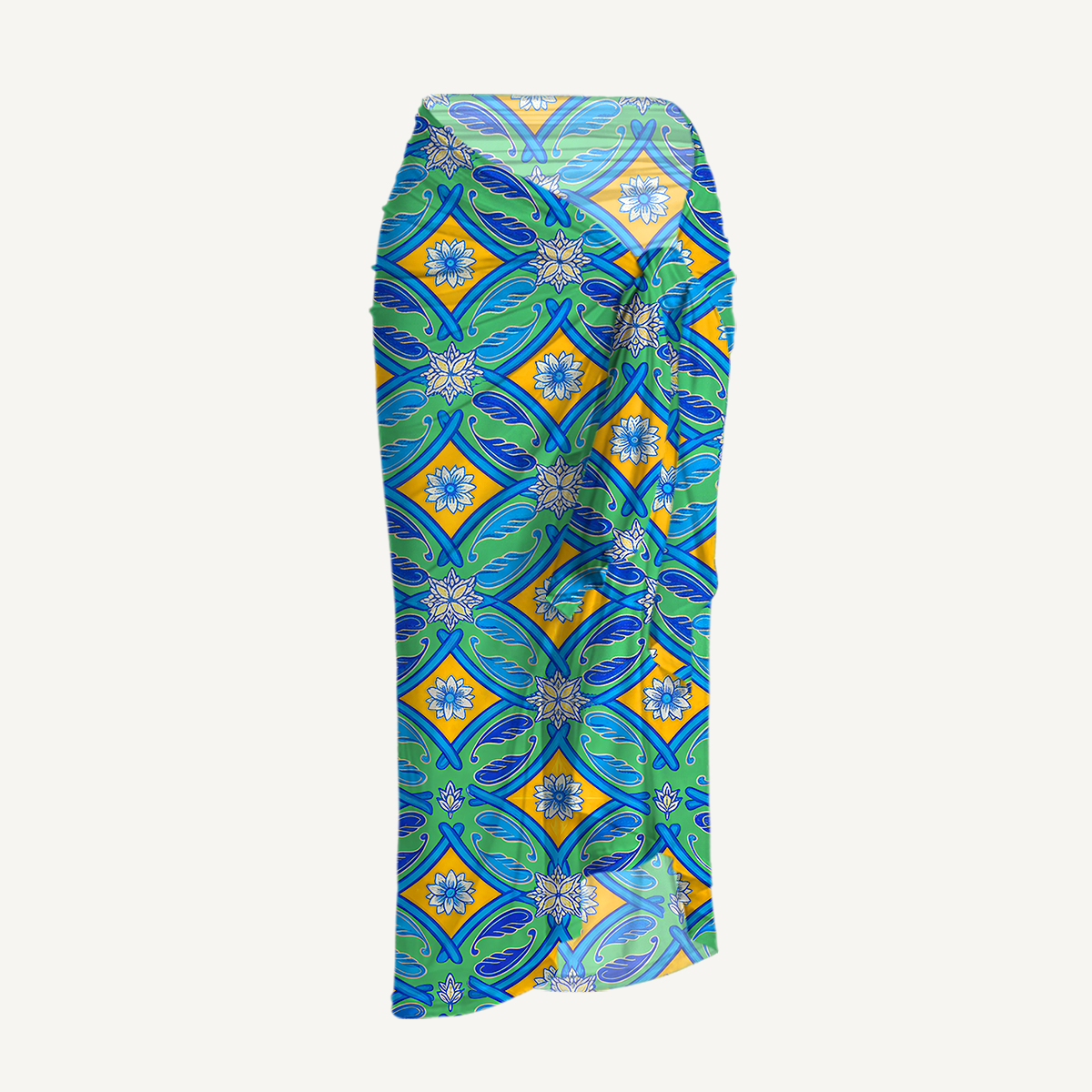 Azure Tile One Shoulder One Piece Swimsuit and Matching Sarong Set for Women