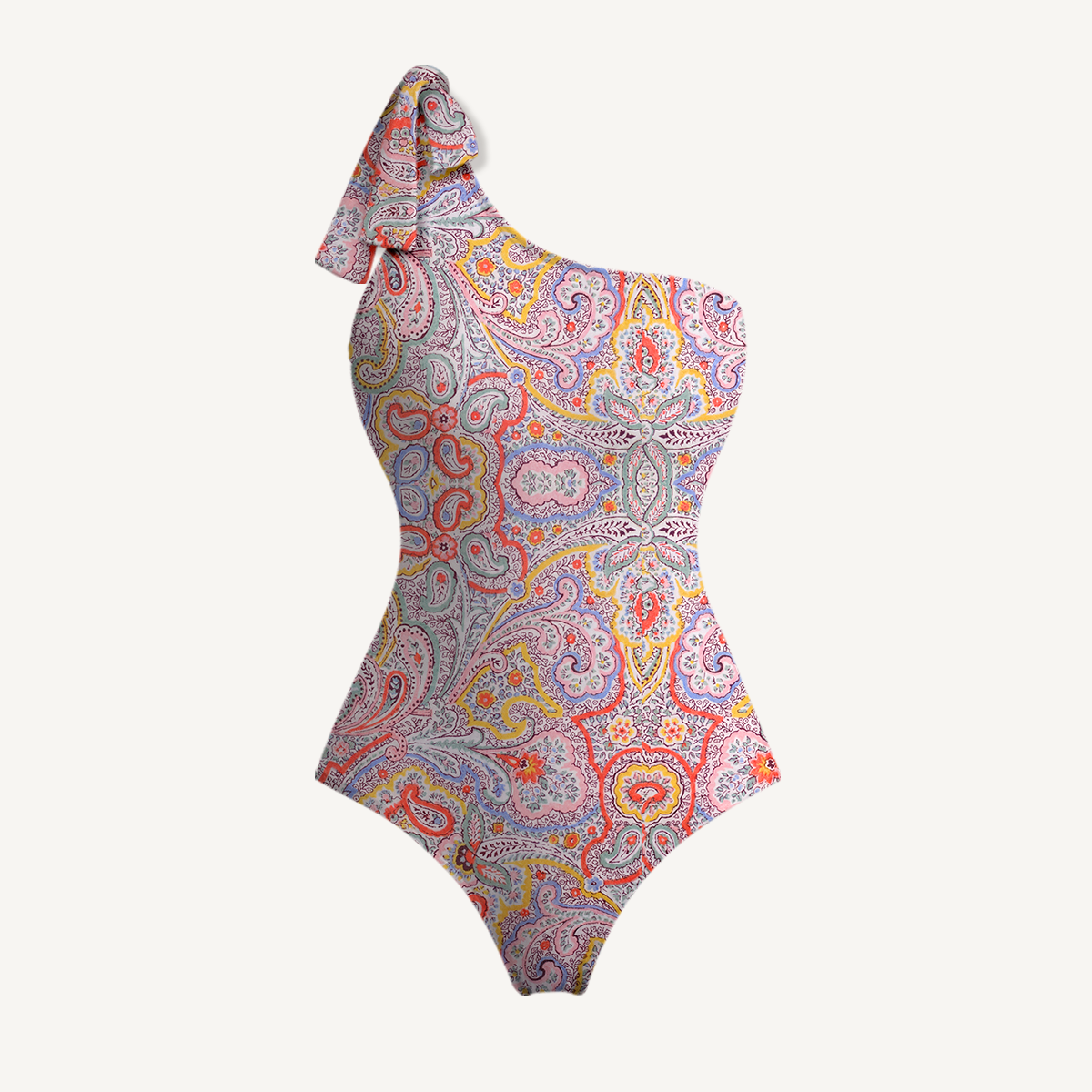 Sunrise Paisley One Shoulder One Piece Swimsuit and Matching Sarong Set for Women