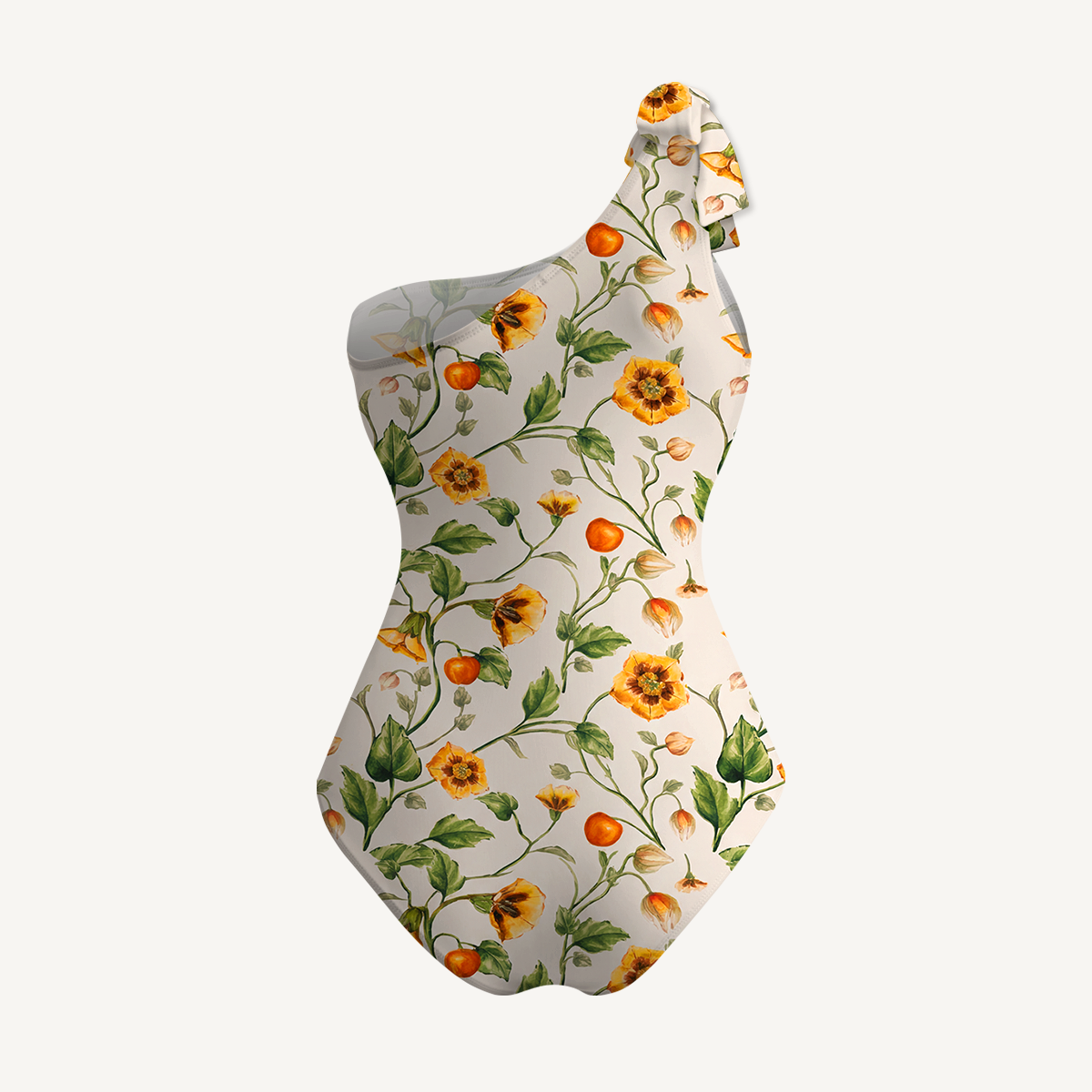 Golden Field One Shoulder One Piece Swimsuit and Matching Sarong Set for Women