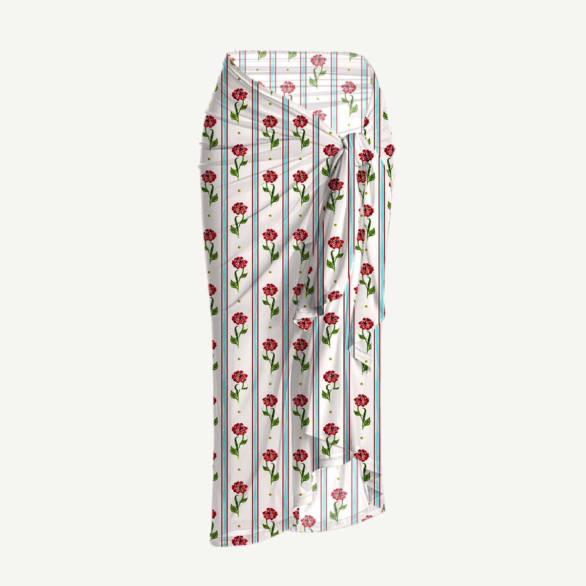 Crimson Dianthus One Shoulder One Piece Swimsuit and Matching Sarong Set for Women