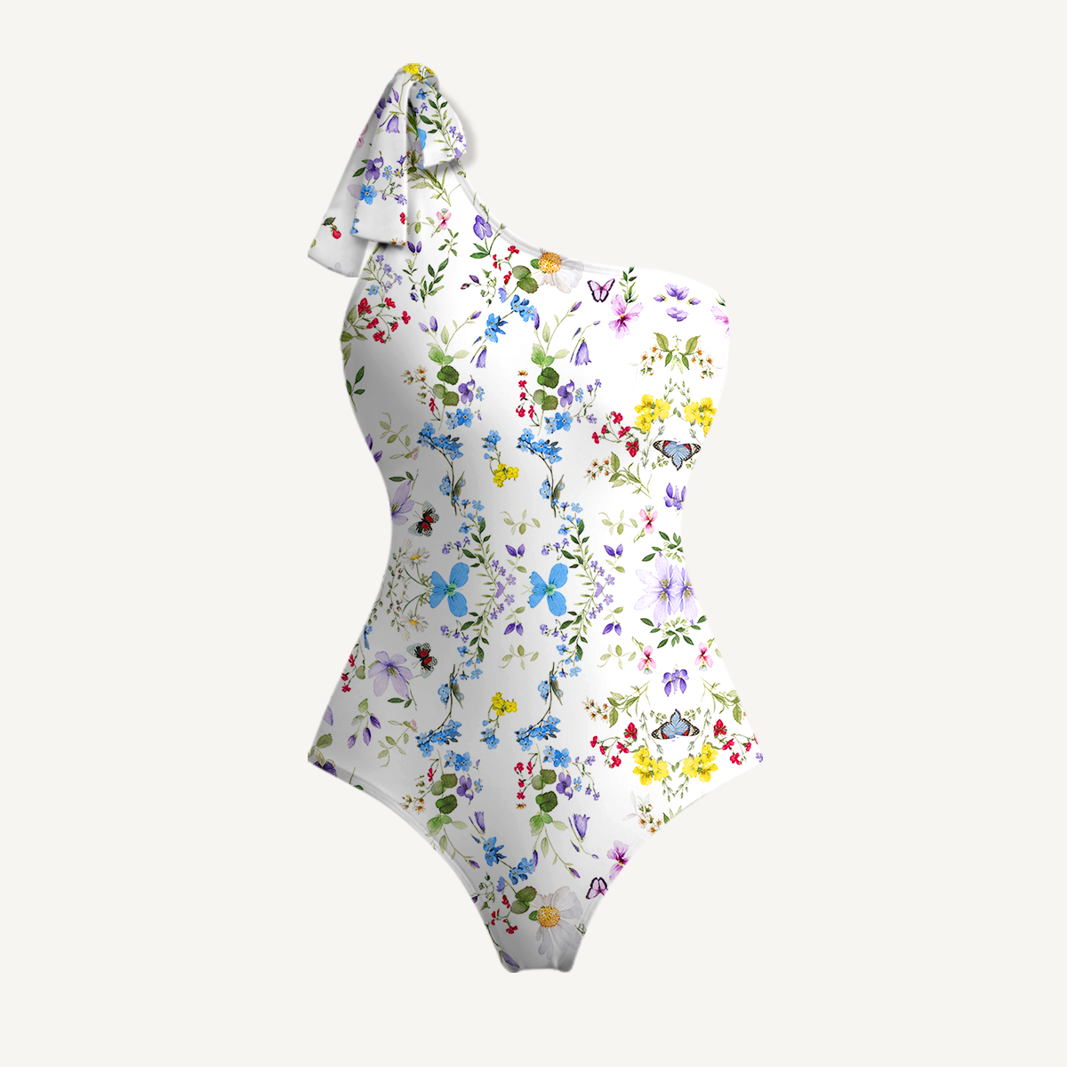 Butterfly Trail One Shoulder One Piece Swimsuit and Matching Sarong Set for Women