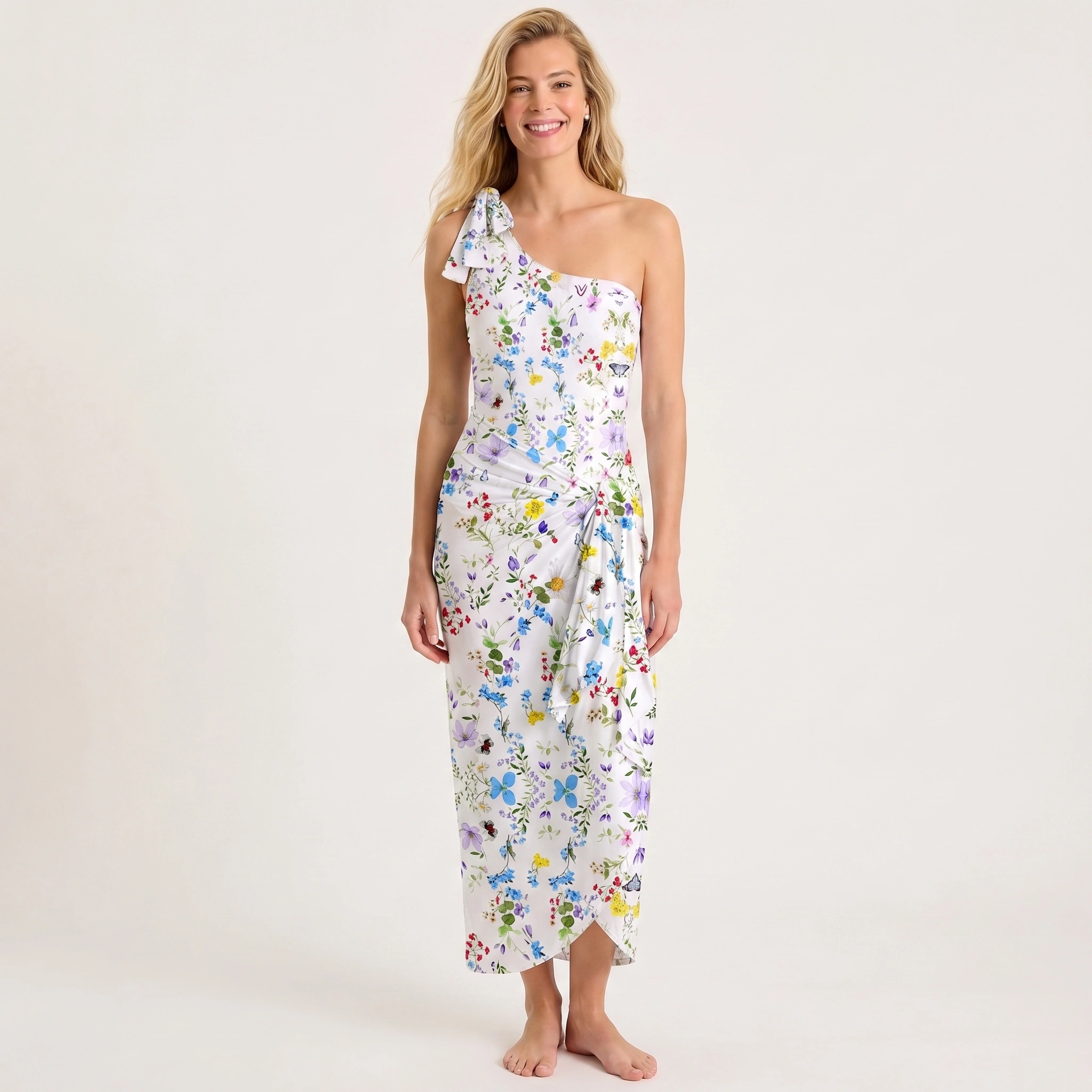 Butterfly Trail One Shoulder One Piece Swimsuit and Matching Sarong Set for Women