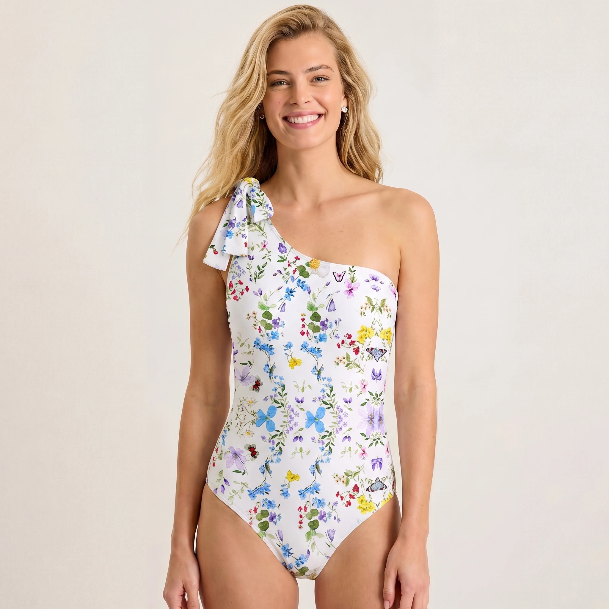 Butterfly Trail One Shoulder One Piece Swimsuit and Matching Sarong Set for Women