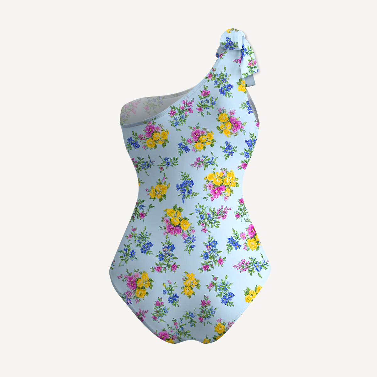 Blue Meadow One Shoulder One Piece Swimsuit and Matching Sarong Set for Women