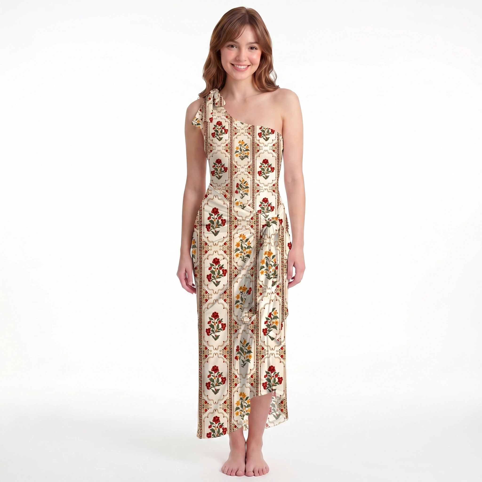 Velvet Carnation One Shoulder One Piece Swimsuit and Matching Sarong Set for Women