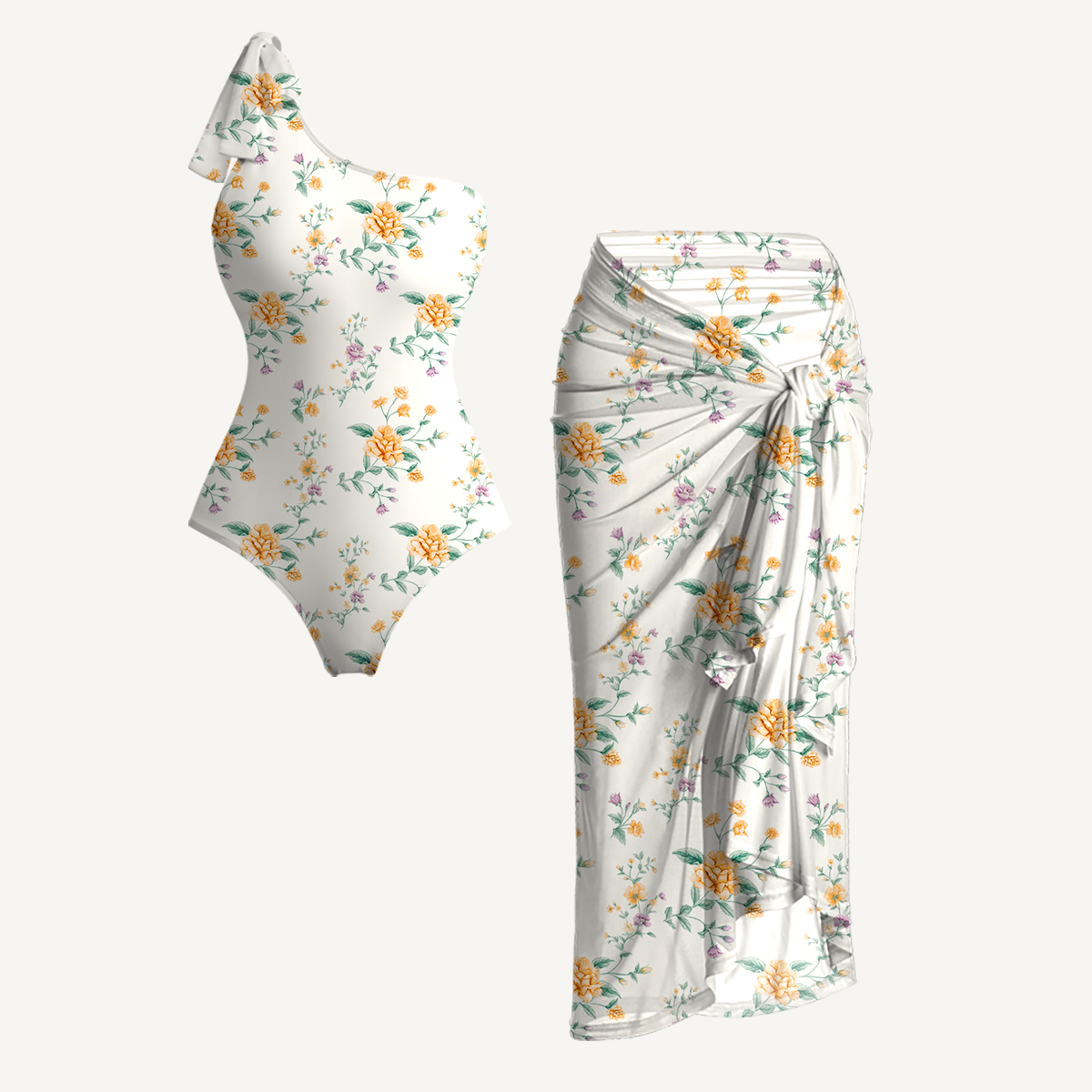 Amber Rose One Piece Swimsuit and Matching Sarong Set for Women