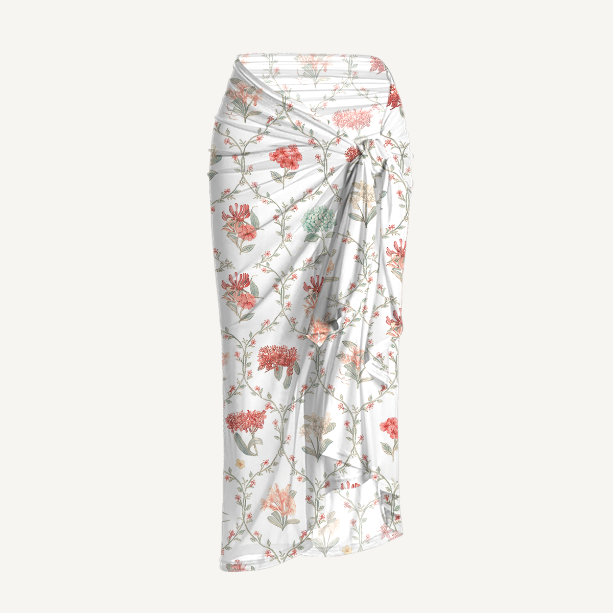 Coral Vine One Shoulder One Piece Swimsuit and Matching Sarong Set for Women