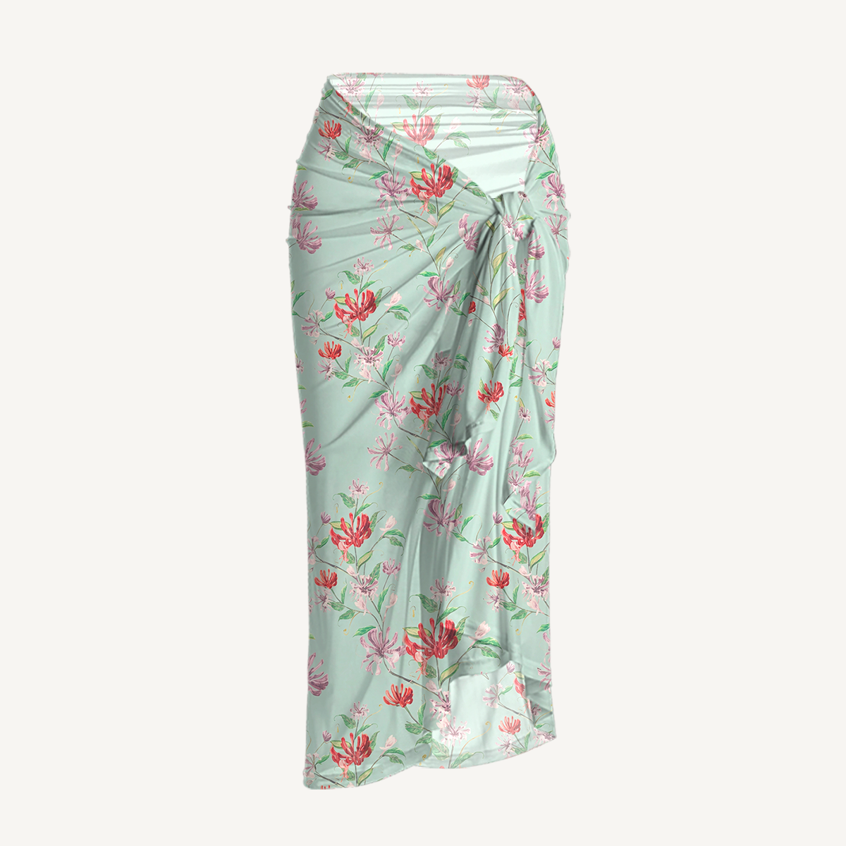 Mint Honeysuckle One Shoulder One Piece Swimsuit and Matching Sarong Set for Women