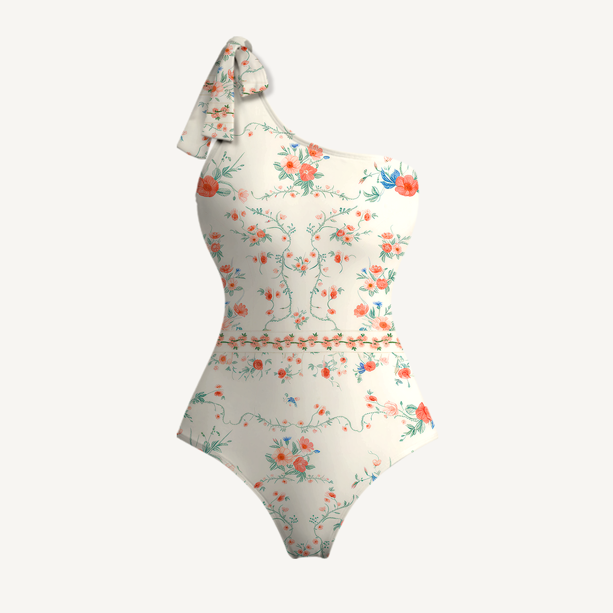 Wild Bloom One Shoulder One Piece Swimsuit and Matching Sarong Set for Women