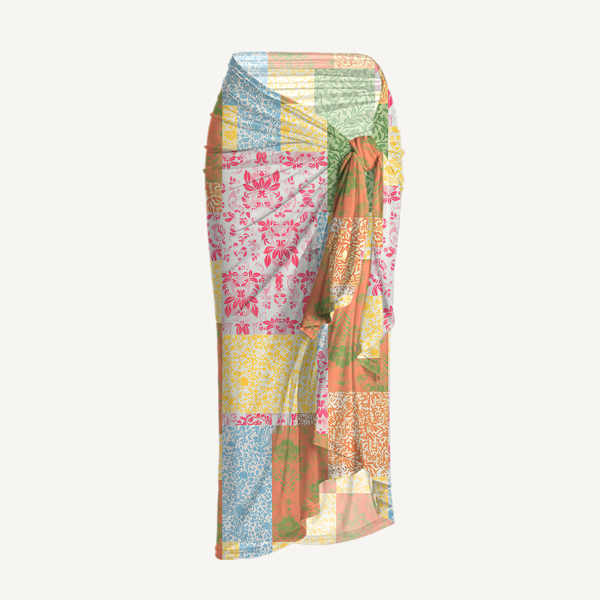 Morning Patch One Shoulder One Piece Swimsuit and Matching Sarong Set for Women