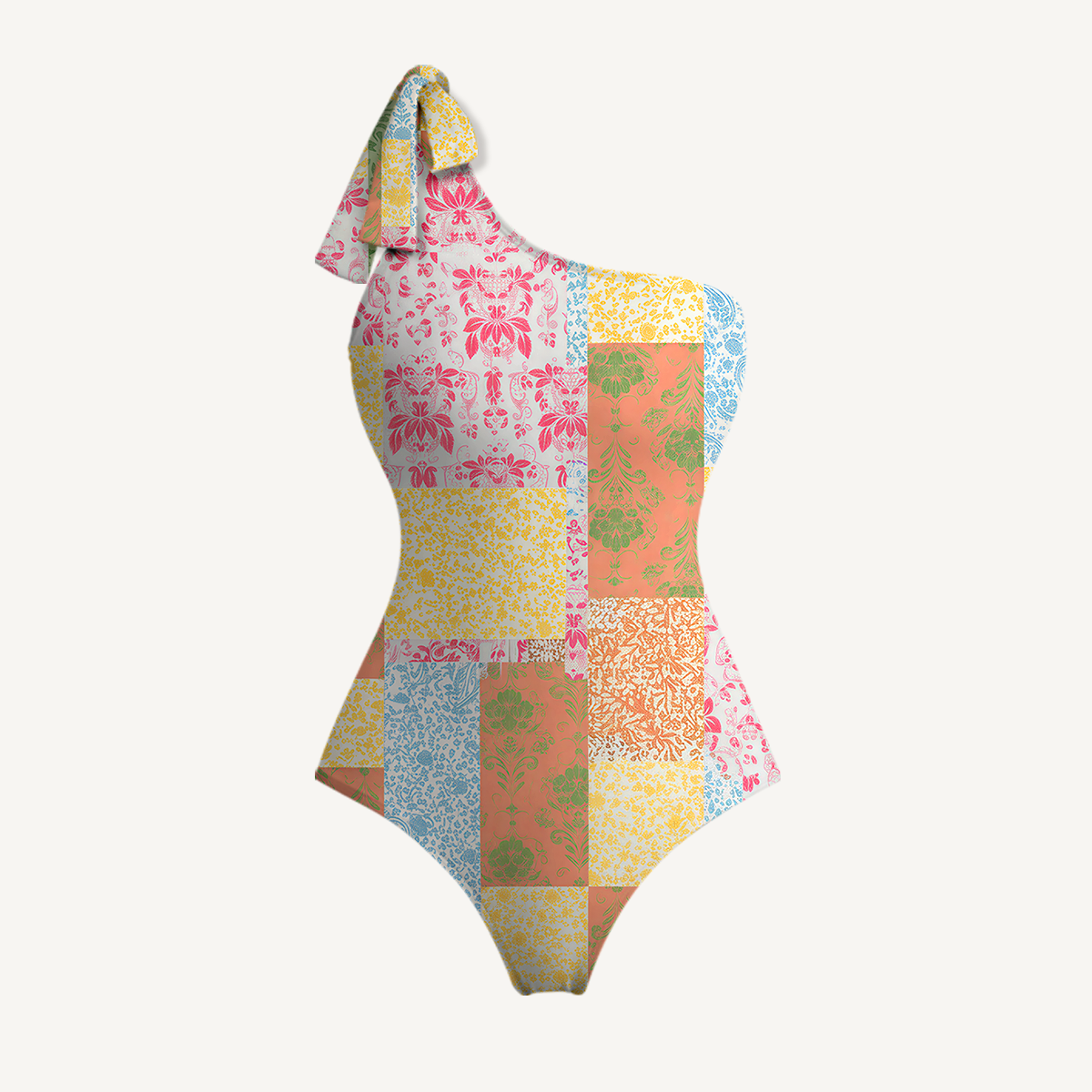 Morning Patch One Shoulder One Piece Swimsuit and Matching Sarong Set for Women