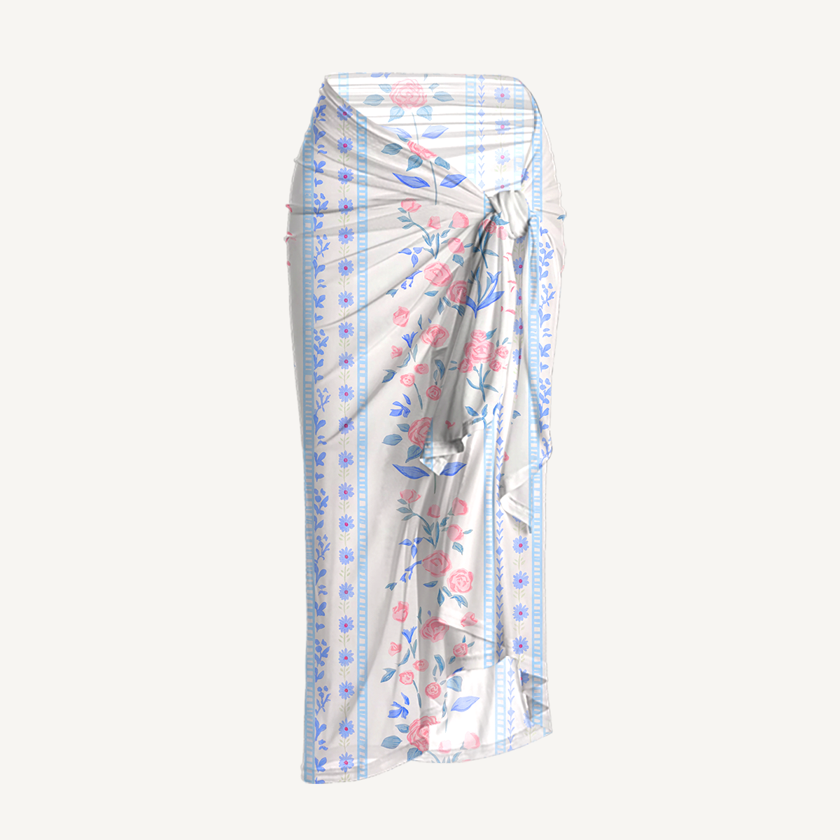 Blue Rose One Shoulder One Piece Swimsuit and Matching Sarong Set for Women