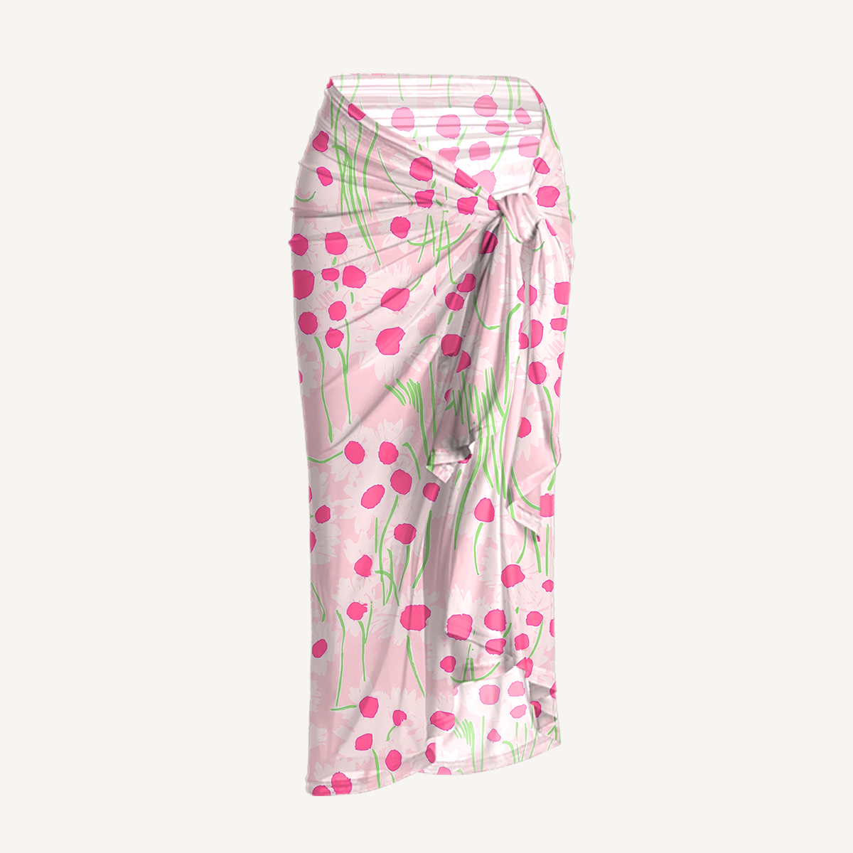 Pink Daisy One Shoulder One Piece Swimsuit and Matching Sarong Set for Women