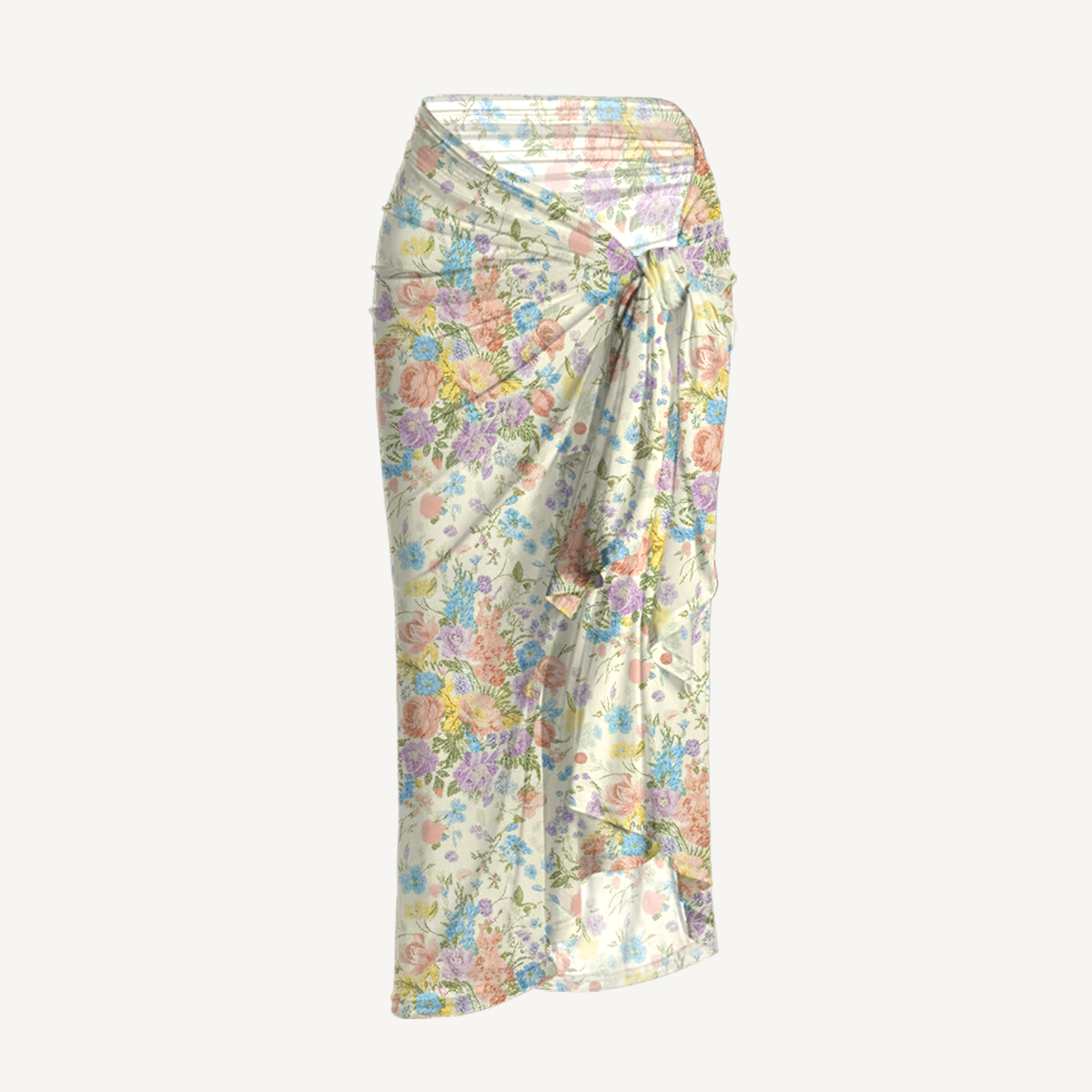 Morning Dew Bouquet One Shoulder One Piece Swimsuit and Matching Sarong Set for Women