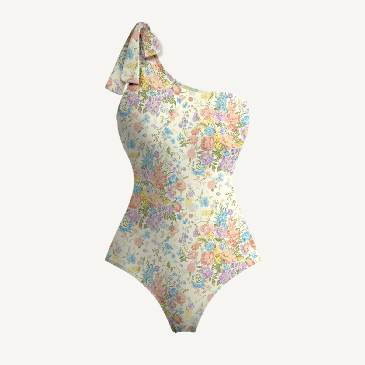 Morning Dew Bouquet One Shoulder One Piece Swimsuit and Matching Sarong Set for Women