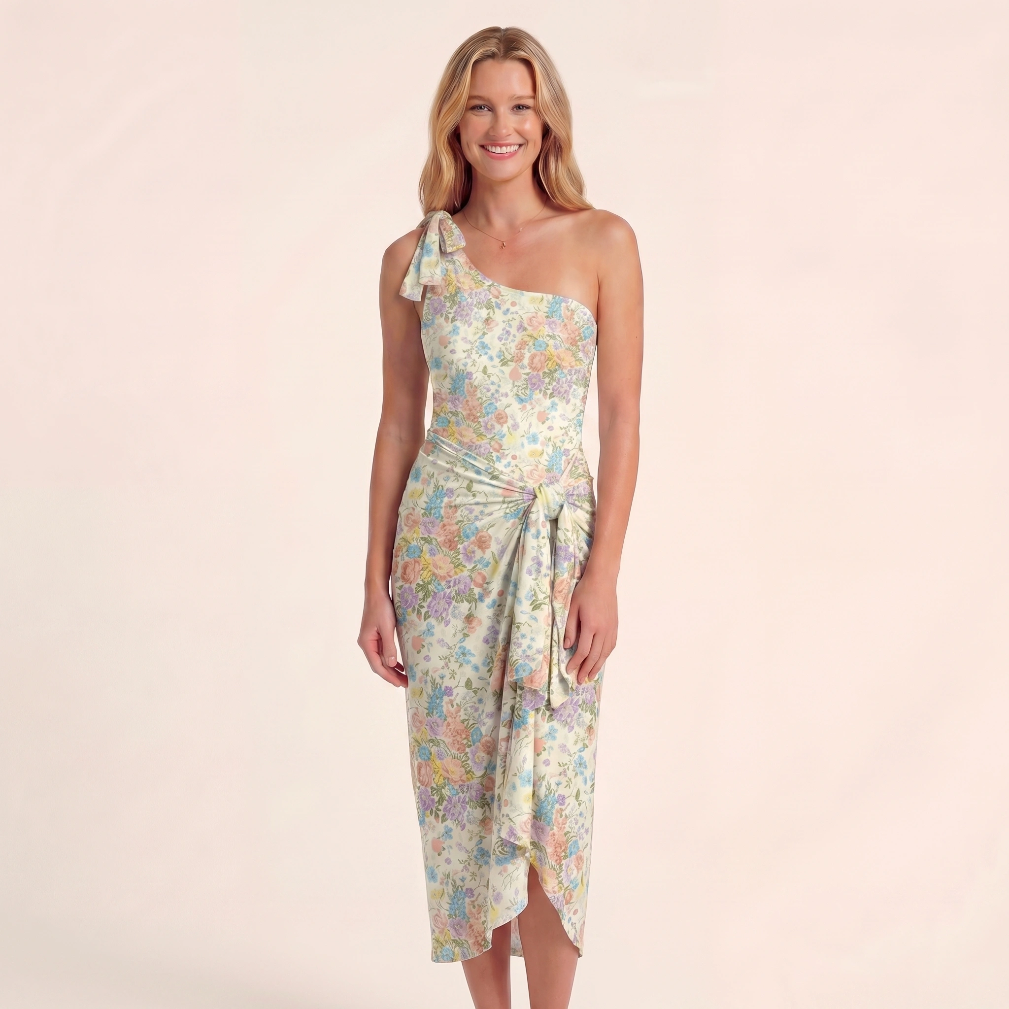 Morning Dew Bouquet One Shoulder One Piece Swimsuit and Matching Sarong Set for Women