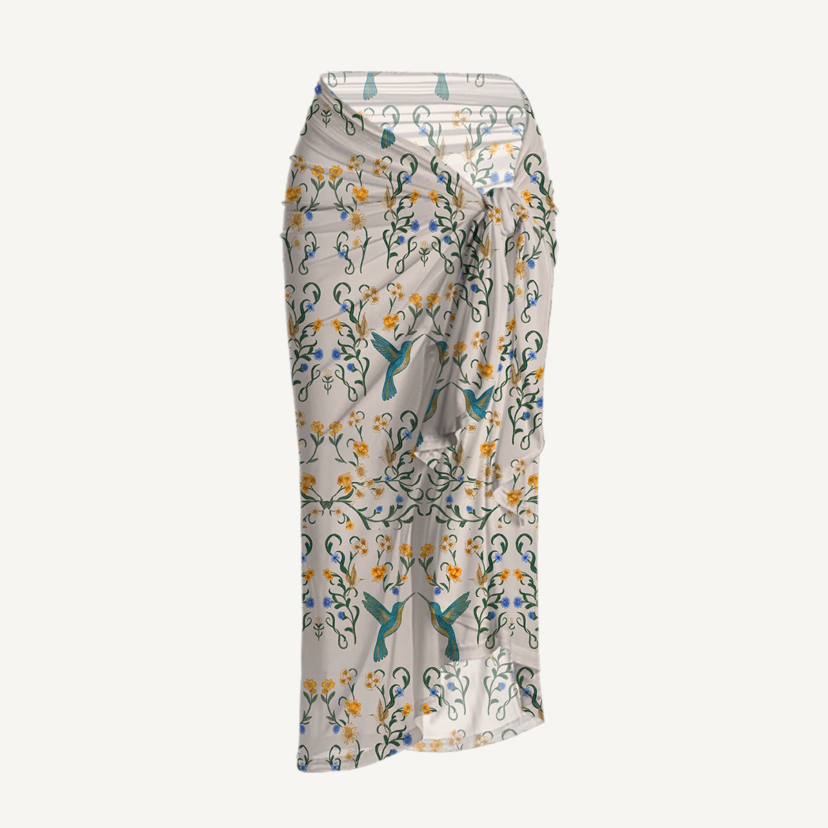 Whispering Hummingbird One Shoulder One Piece Swimsuit and Matching Sarong Set for Women