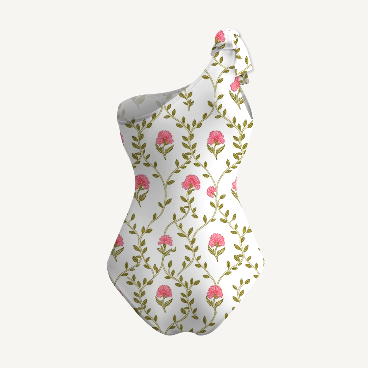 Clover Vine Whisper One Shoulder One Piece Swimsuit and Matching Sarong Set for Women