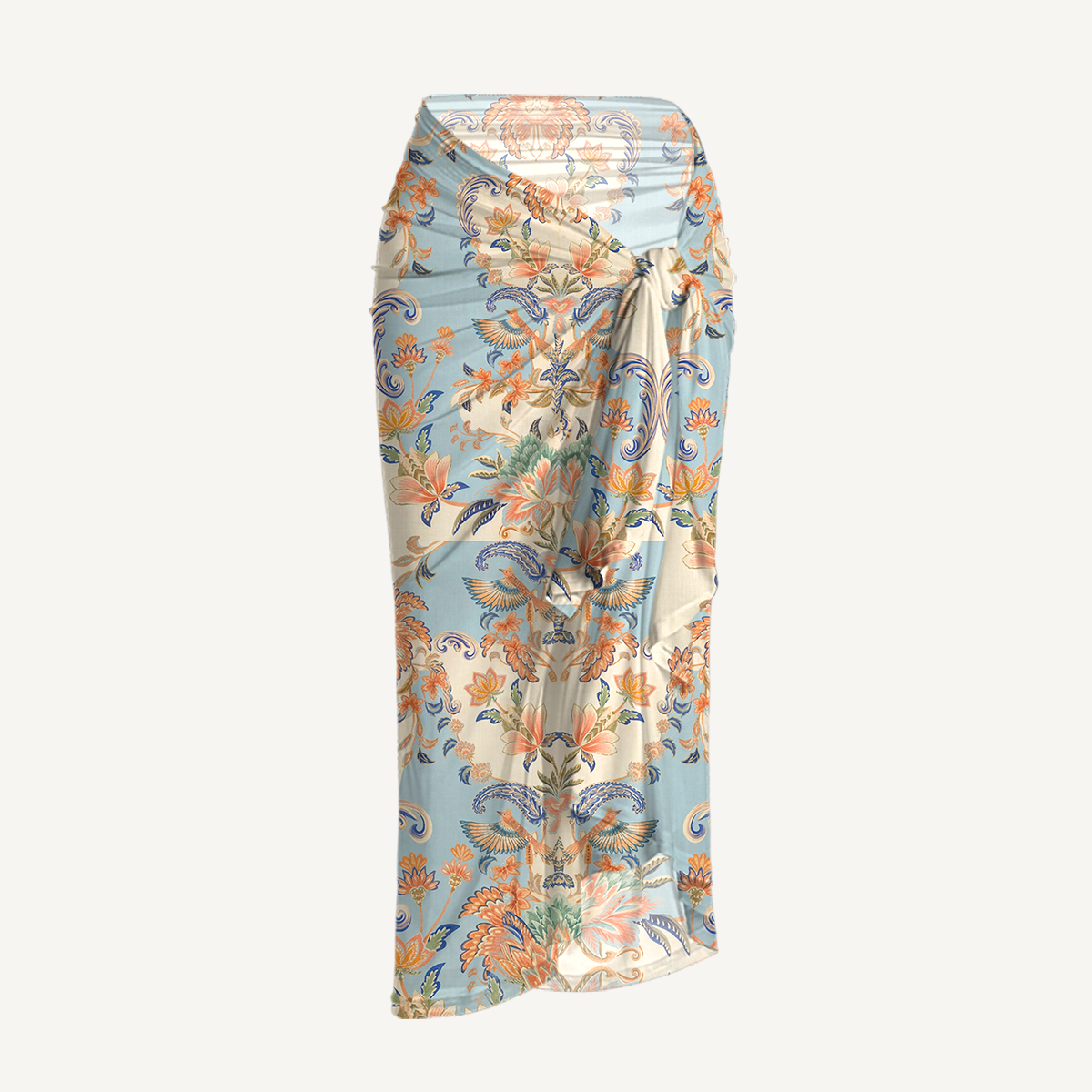 Azure Lily Palace One Shoulder One Piece Swimsuit and Matching Sarong Set for Women