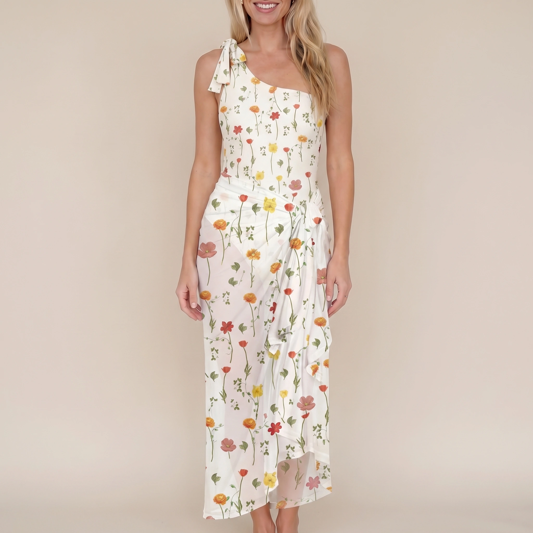 Wildlight Meadow One Shoulder One Piece Swimsuit and Matching Sarong Set for Women