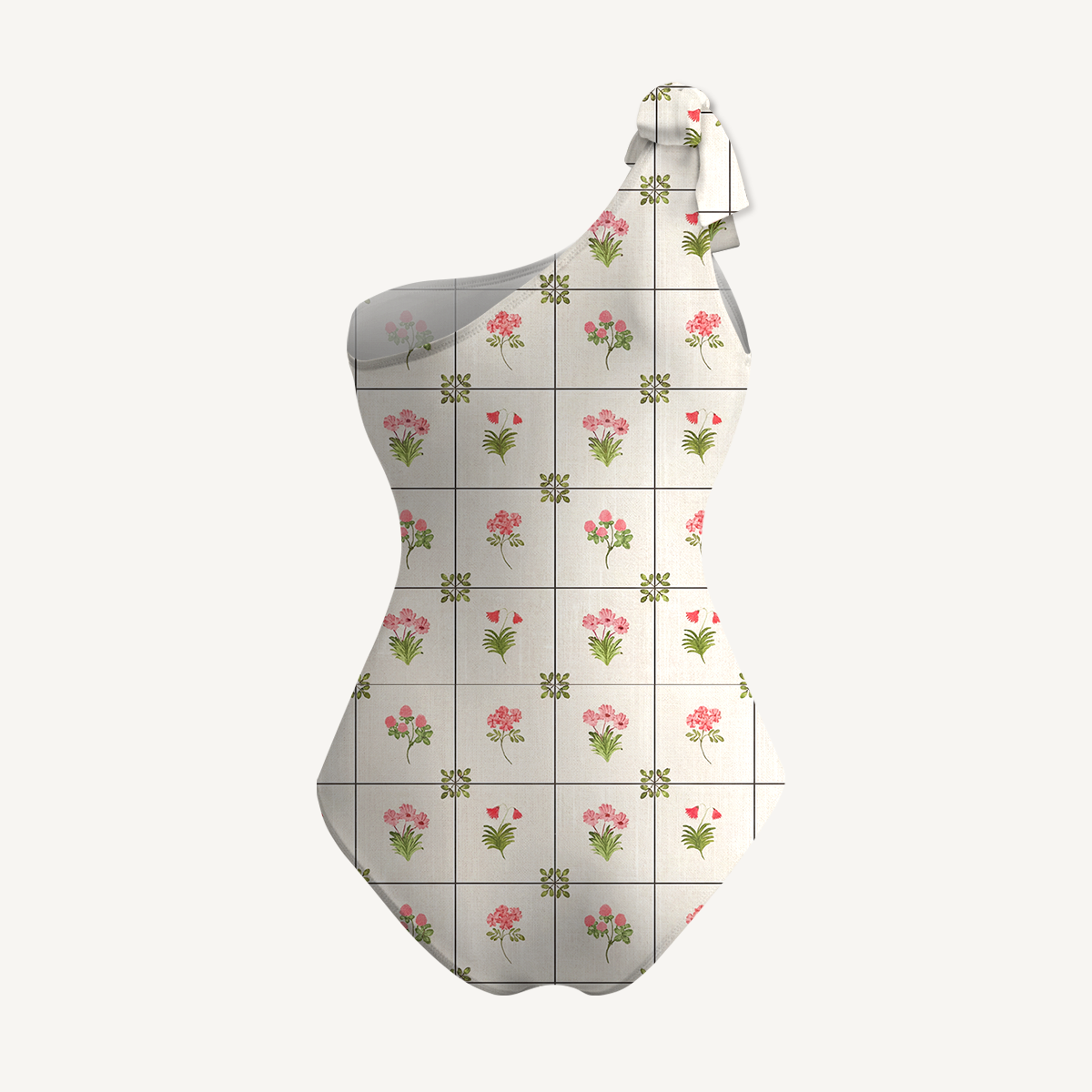 Meadow Tile Bloom One Shoulder One Piece Swimsuit and Matching Sarong Set for Women