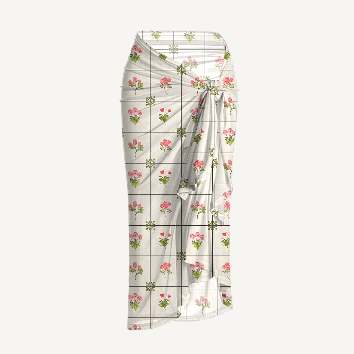 Meadow Tile Bloom One Shoulder One Piece Swimsuit and Matching Sarong Set for Women