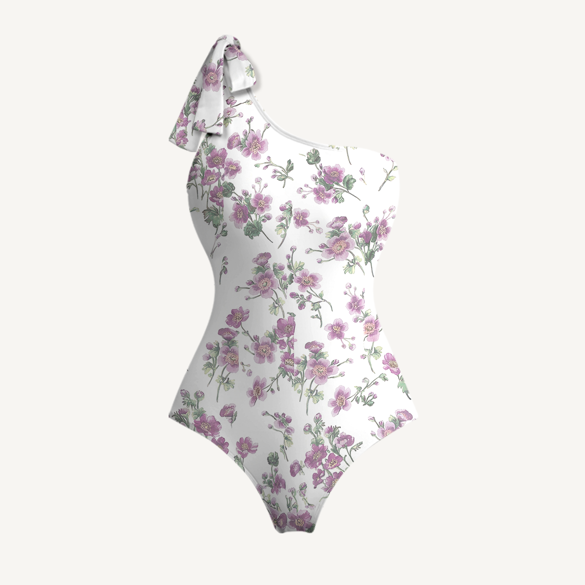 Lavender Field Whisper One Shoulder One Piece Swimsuit and Matching Sarong Set for Women