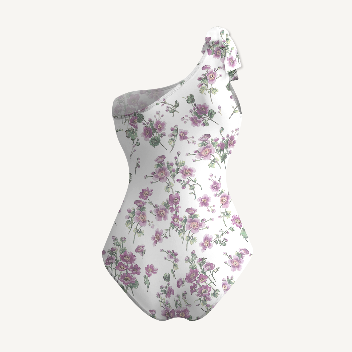 Lavender Field Whisper One Shoulder One Piece Swimsuit and Matching Sarong Set for Women