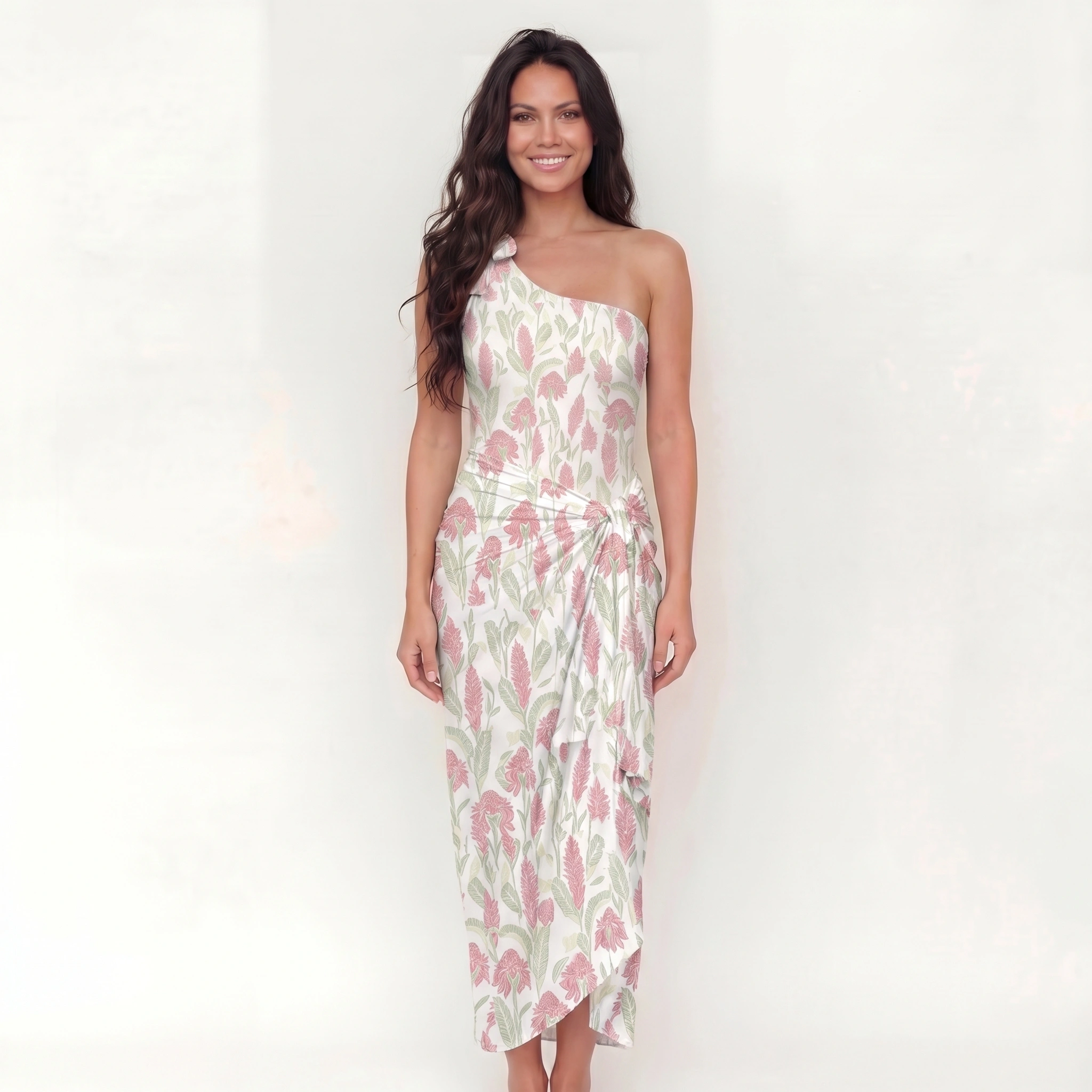 Wild Feather Whisper One Shoulder One Piece Swimsuit and Matching Sarong Set for Women