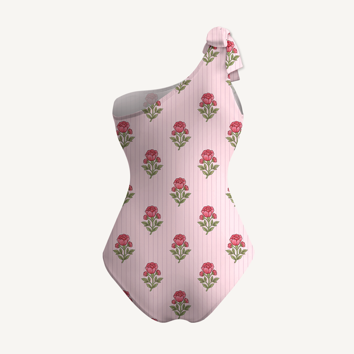 Misty Rose Garden One Shoulder One Piece Swimsuit and Matching Sarong Set for Women