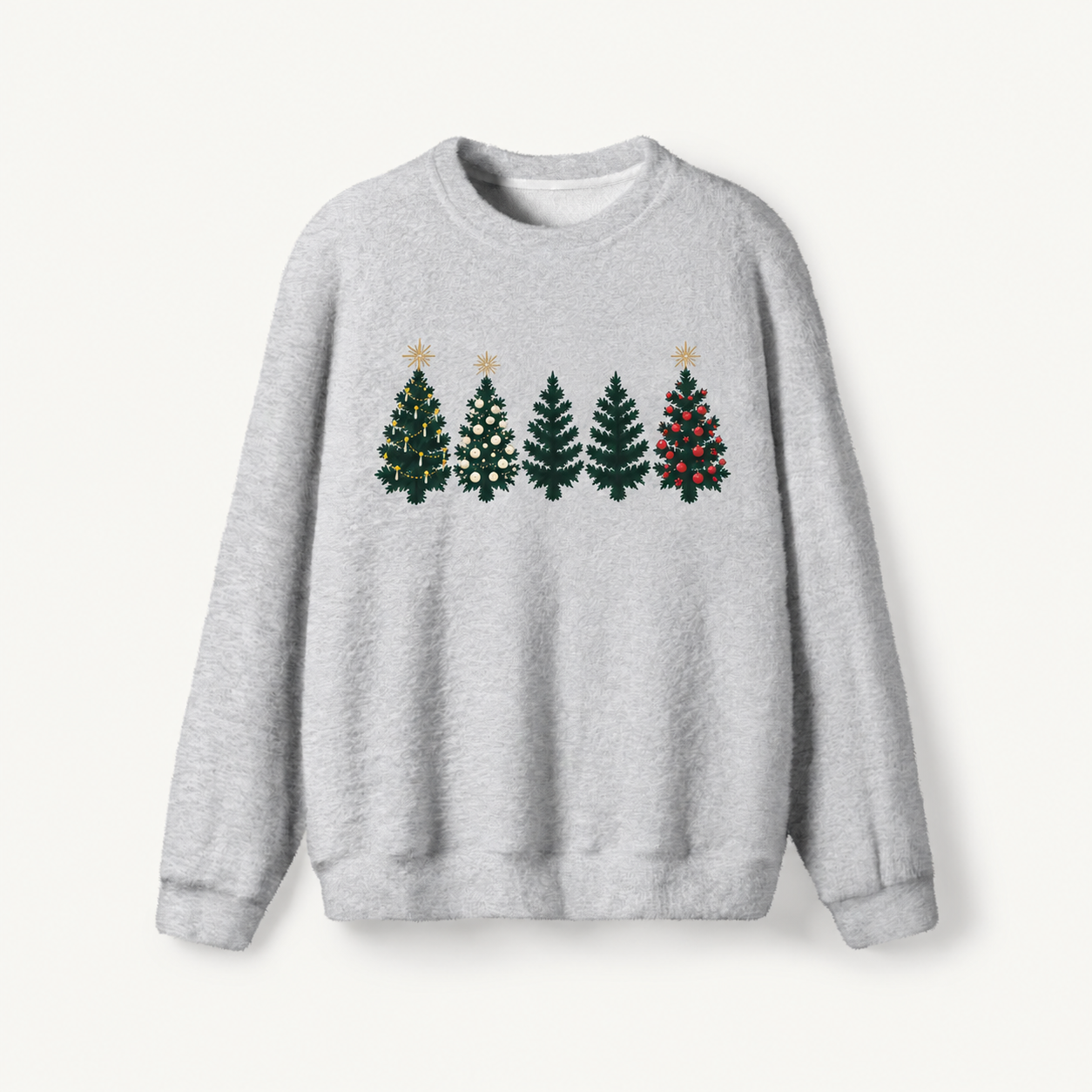 Classic Christmas Trees Fuzzy Crewneck Sweater