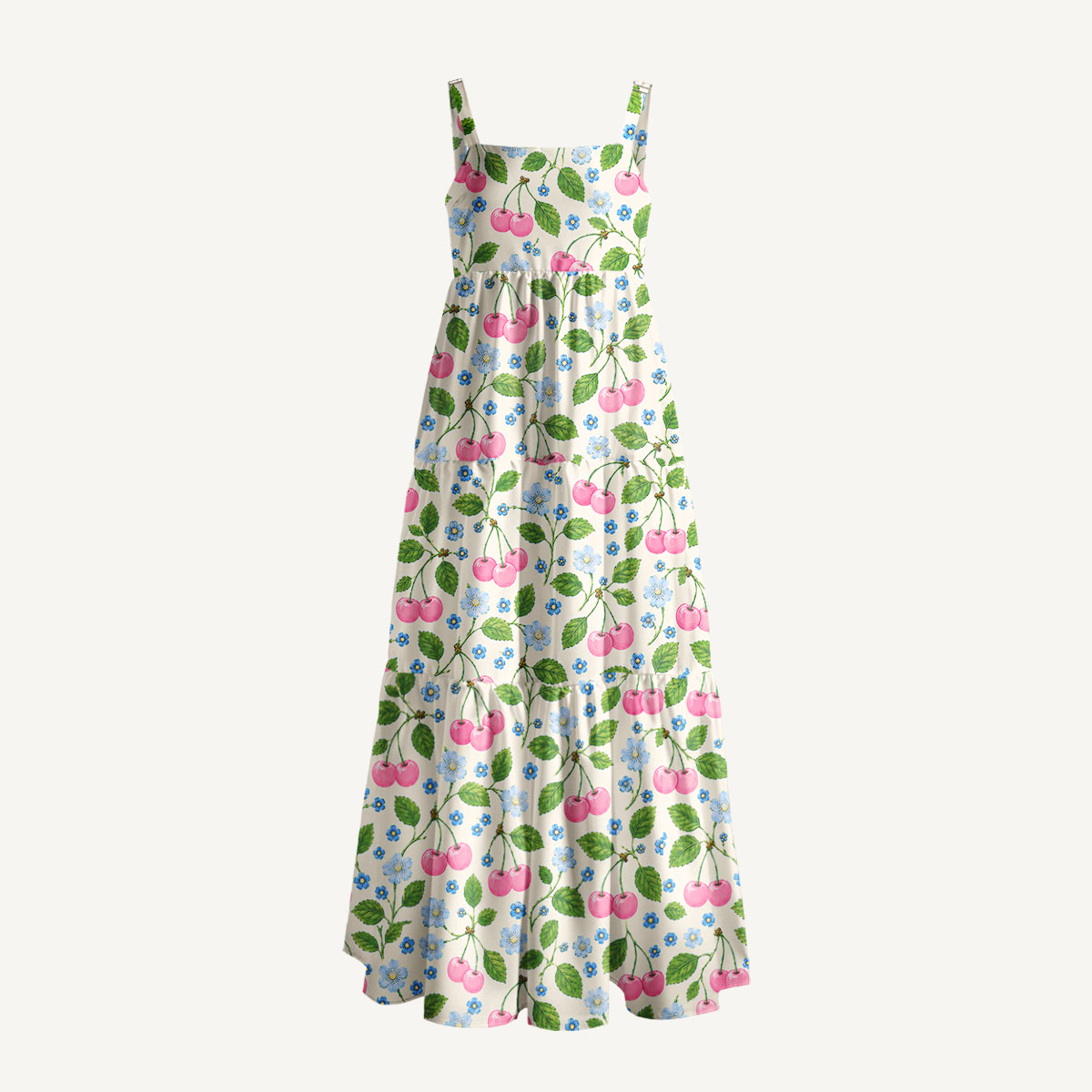 Cherry Blossom Garden Pattern Print Wide Straps Maxi Dress With Pockets