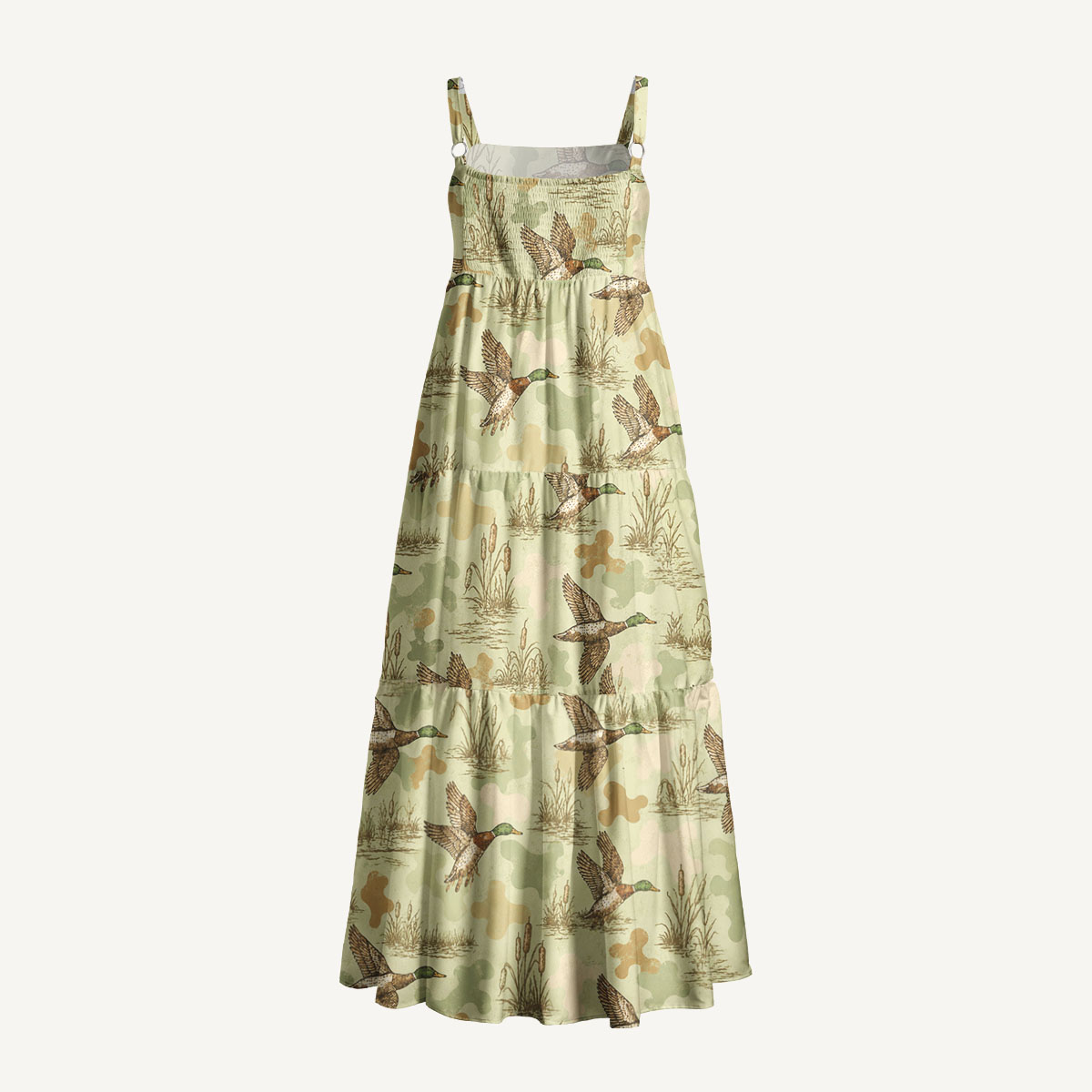 Flying Mallard Duck Print Wide Straps Maxi Dress With Pockets