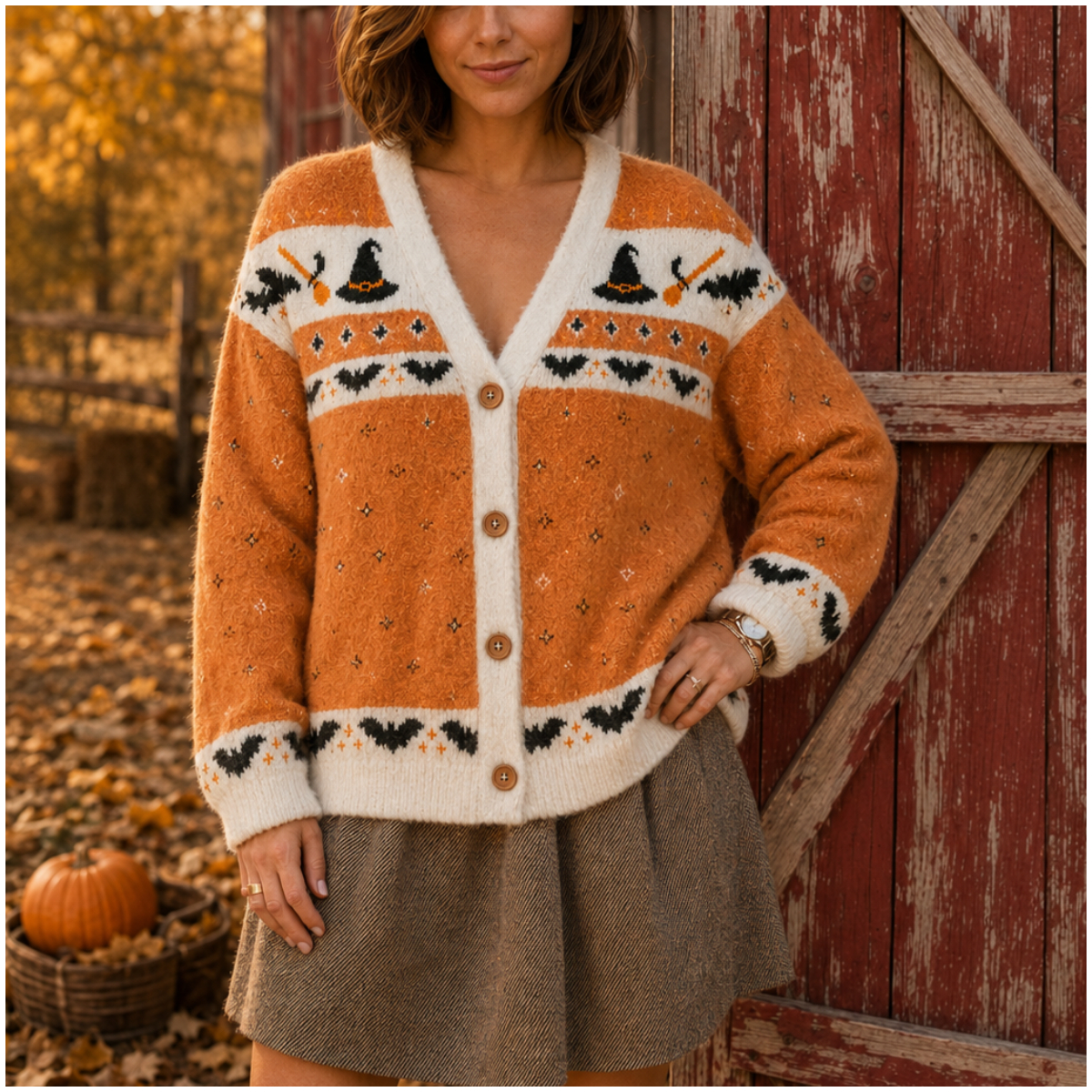 Halloween Witch Bat Art Print Ugly Cardigan Sweaters